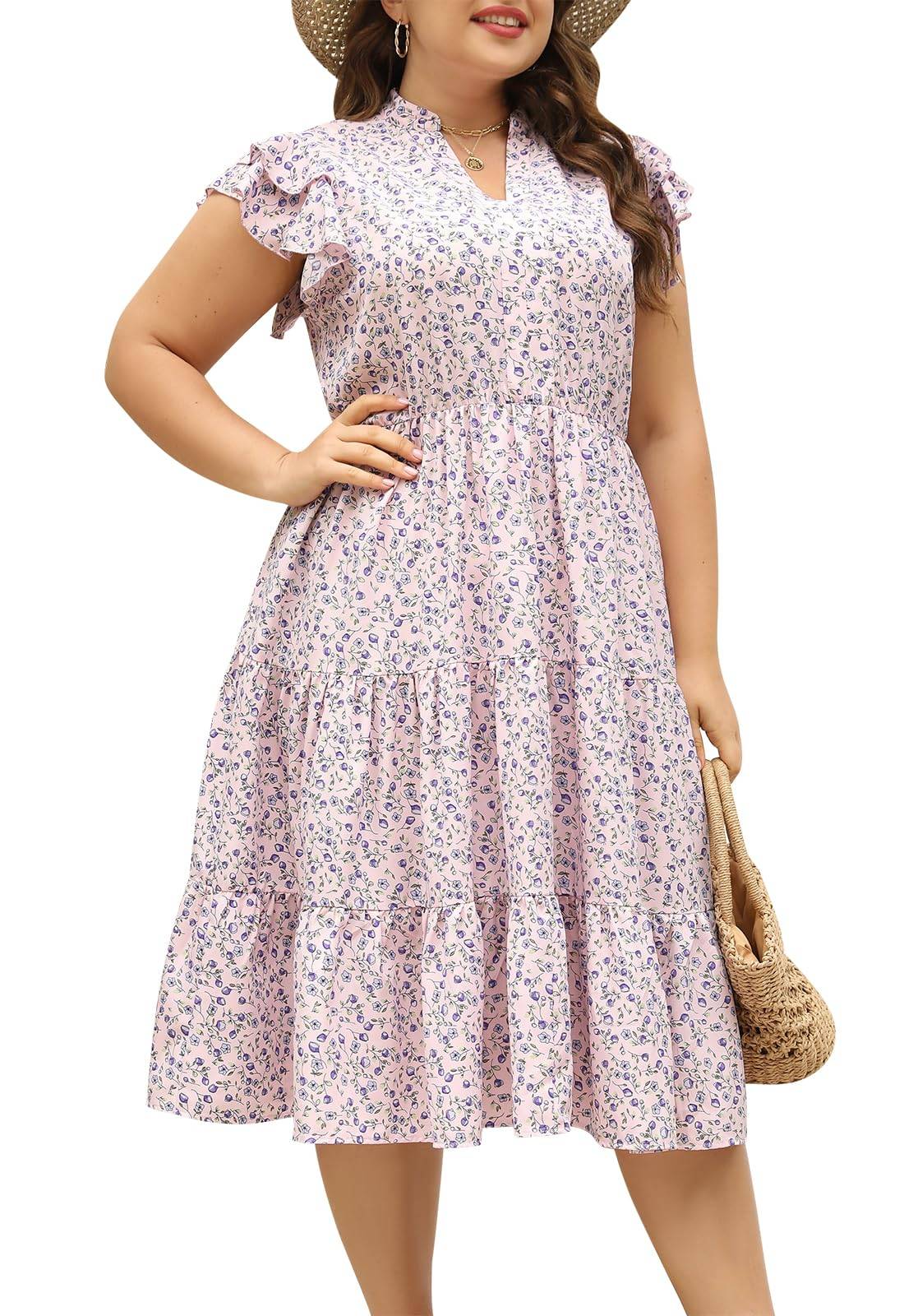 Plus Size Midi DressesWomen Boho Floral Dress