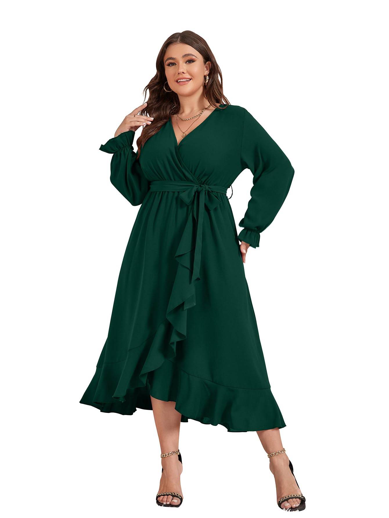 Women Plus Size Maxi Dress Wrap V Neck Dress