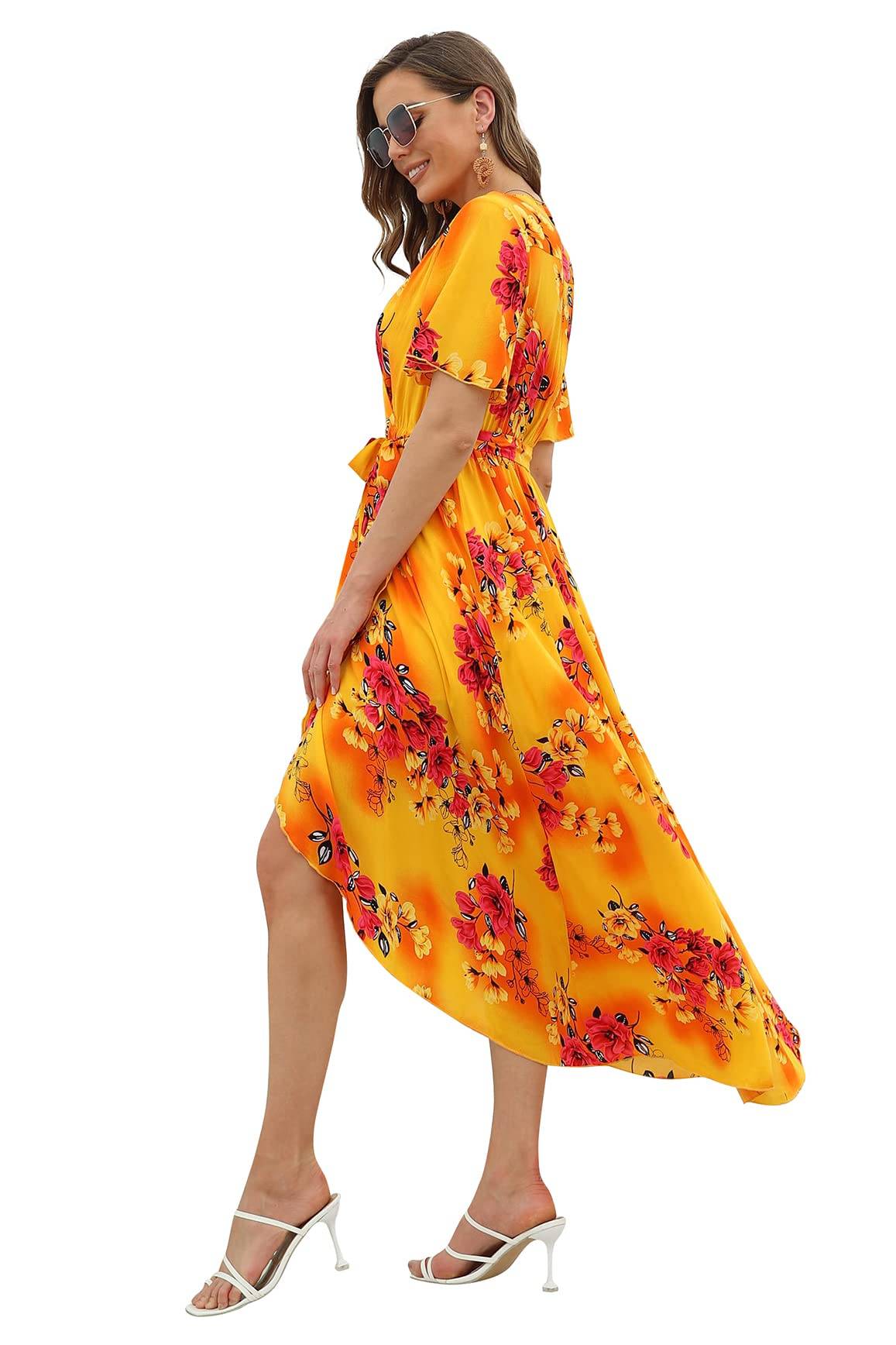 Women's Wrap V Neck Floral Summer Dresses Maxi