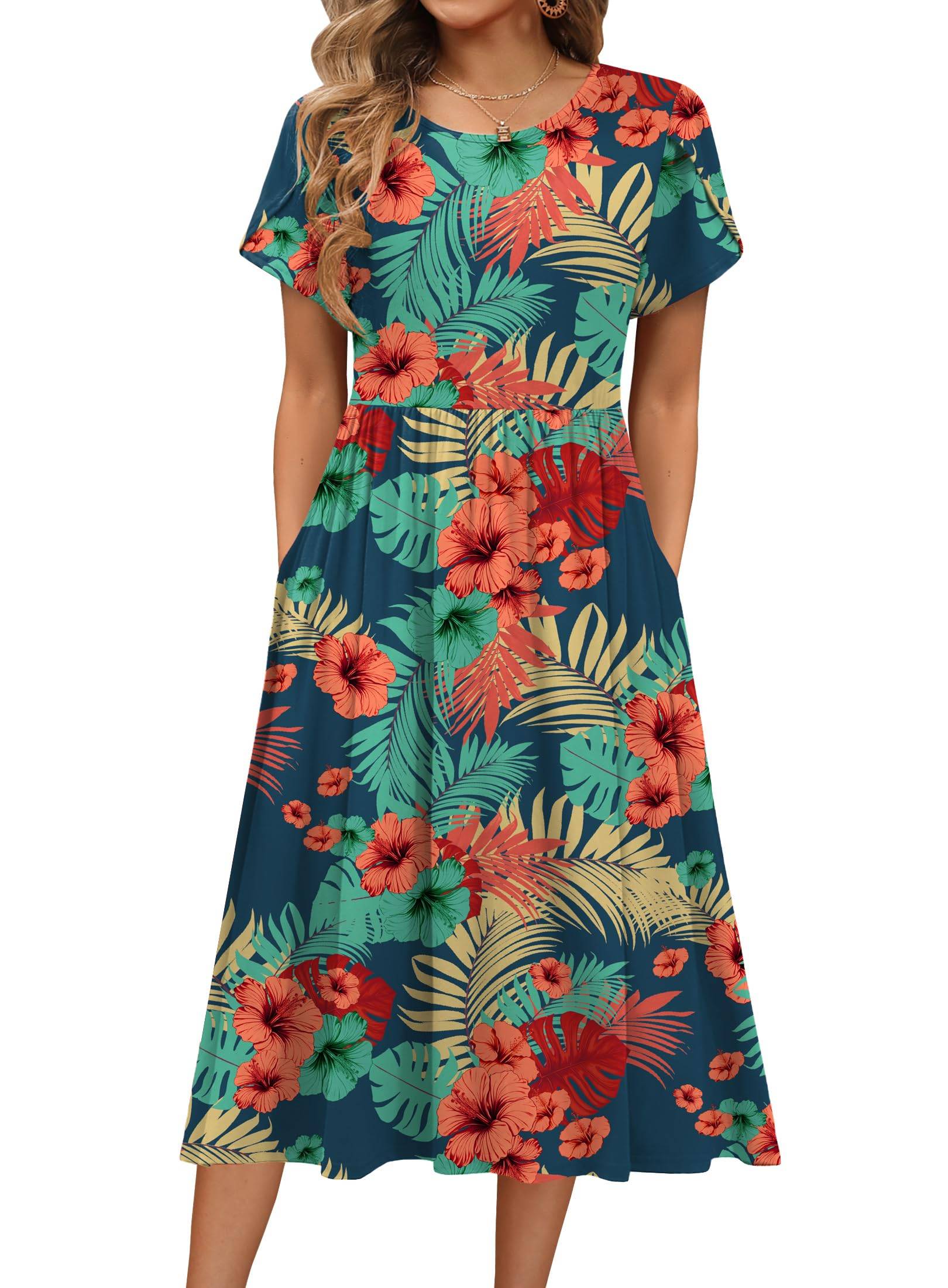 Women's A-Line Midi Dresses Floral Beach Sundress