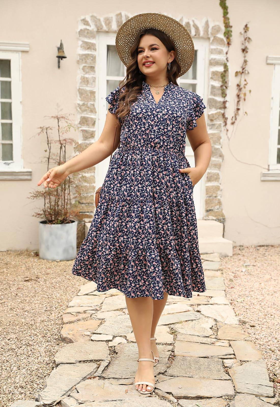 Plus Size Midi DressesWomen Boho Floral Dress