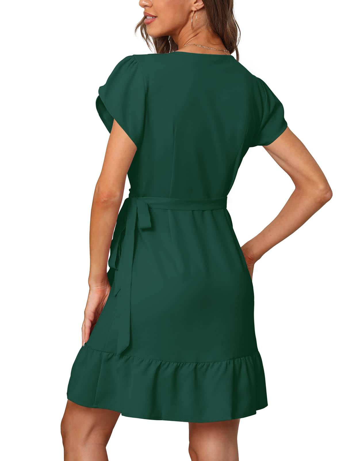 Summer V Neck Wrap Short Dress with Belt for Women