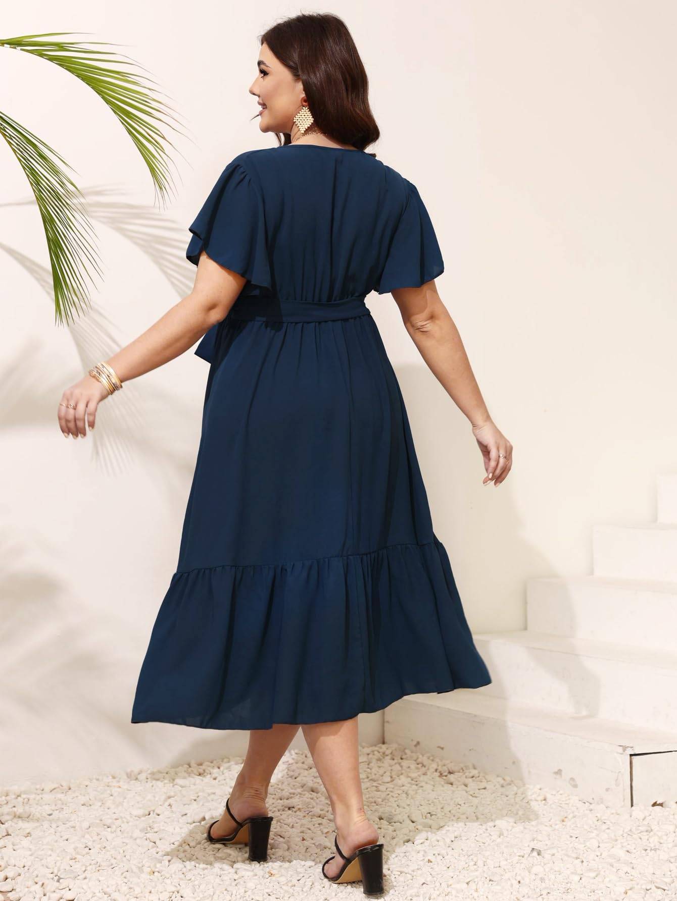 Women Plus Size Dresses V Neck A-Line Maxi Dress