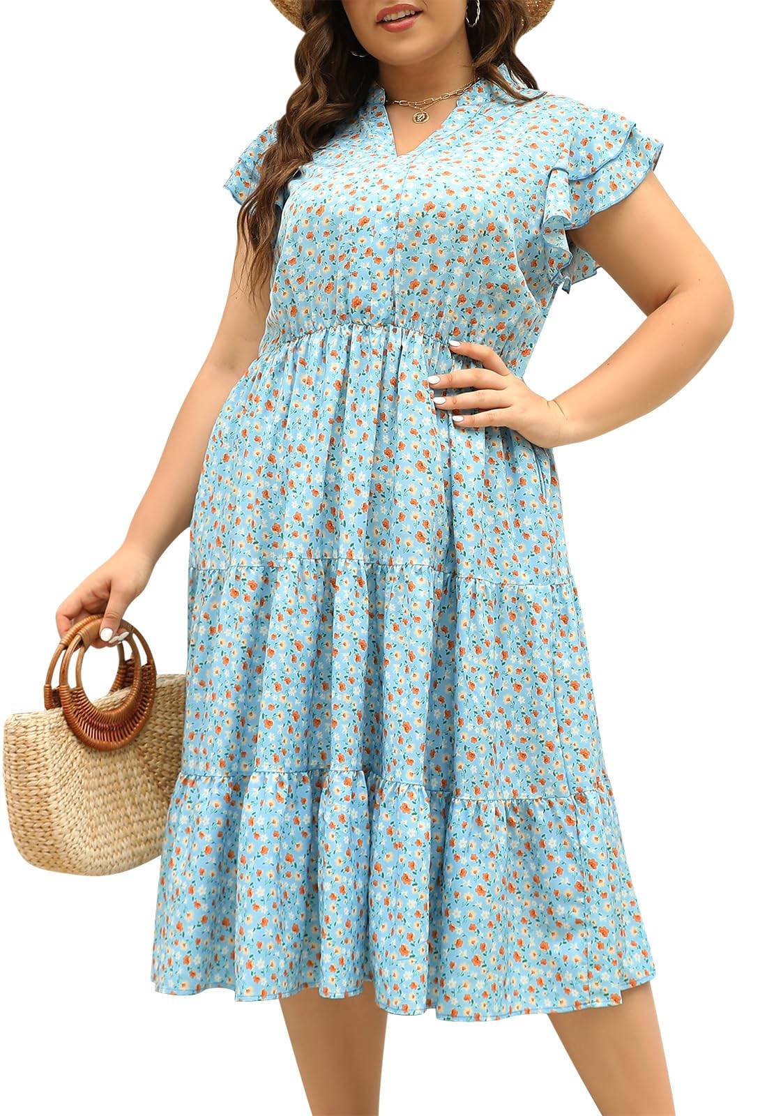 Plus Size Midi DressesWomen Boho Floral Dress