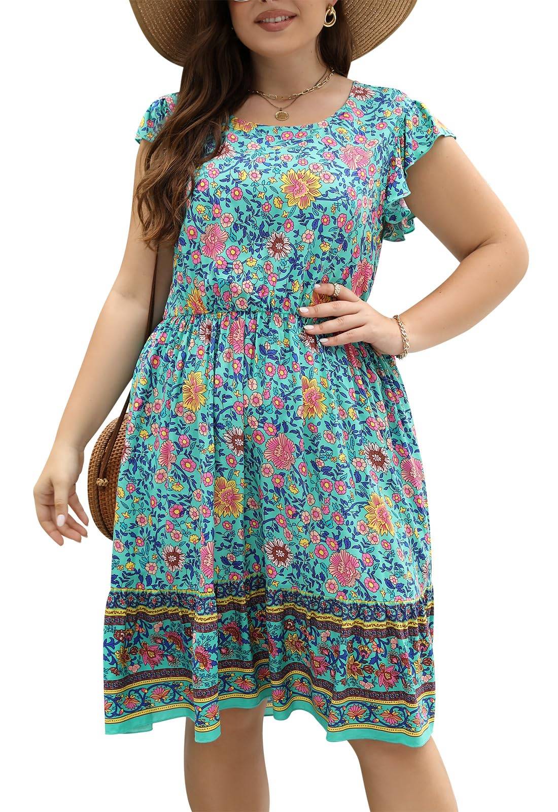 Plus Size Dresses Women Boho Floral Midi Dress