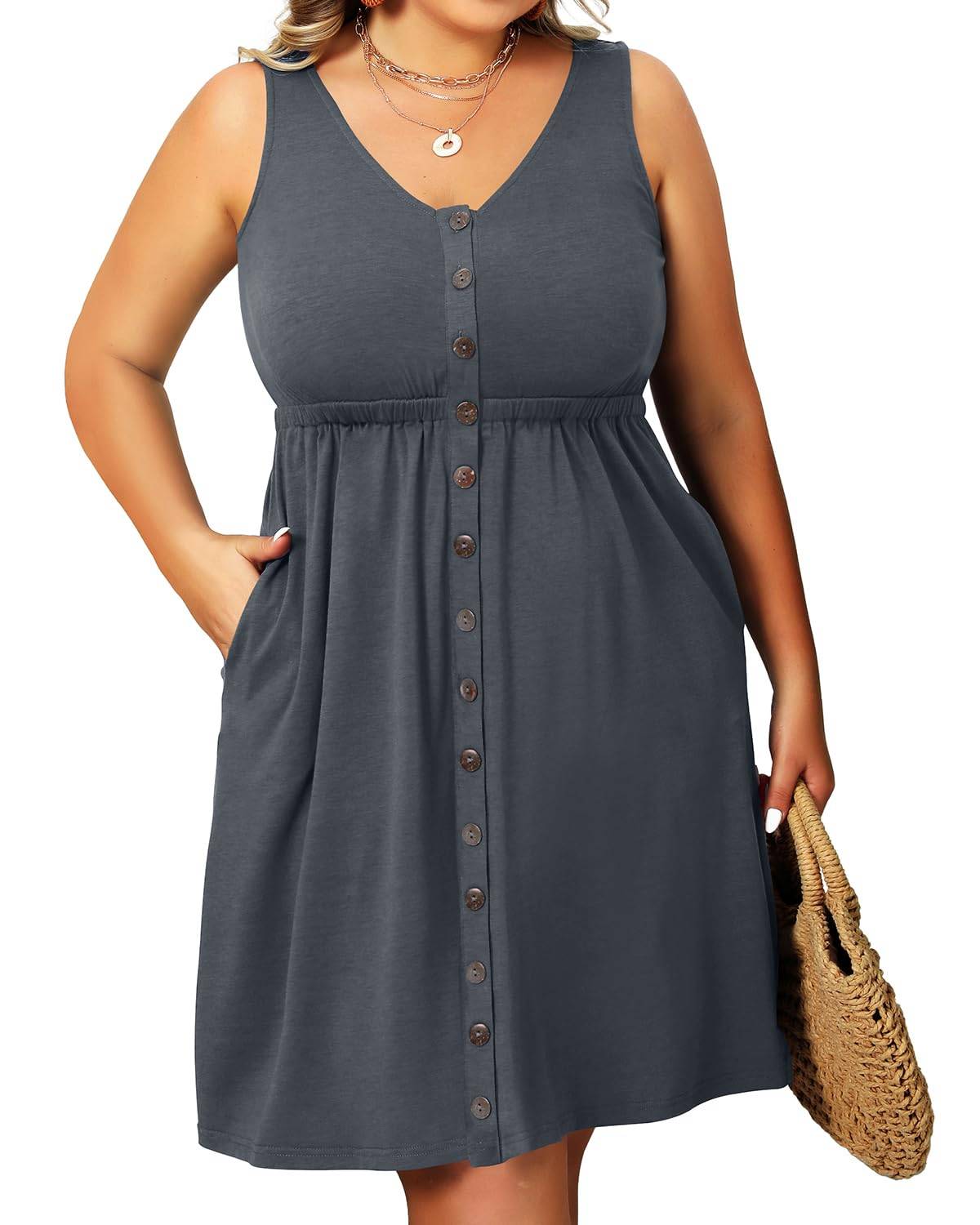 Women's Plus Size Summer Dresses Pockets A-Line