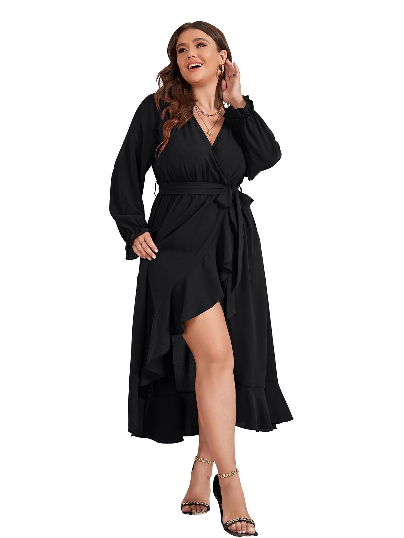 Women Plus Size Maxi Dress Wrap V Neck Dress