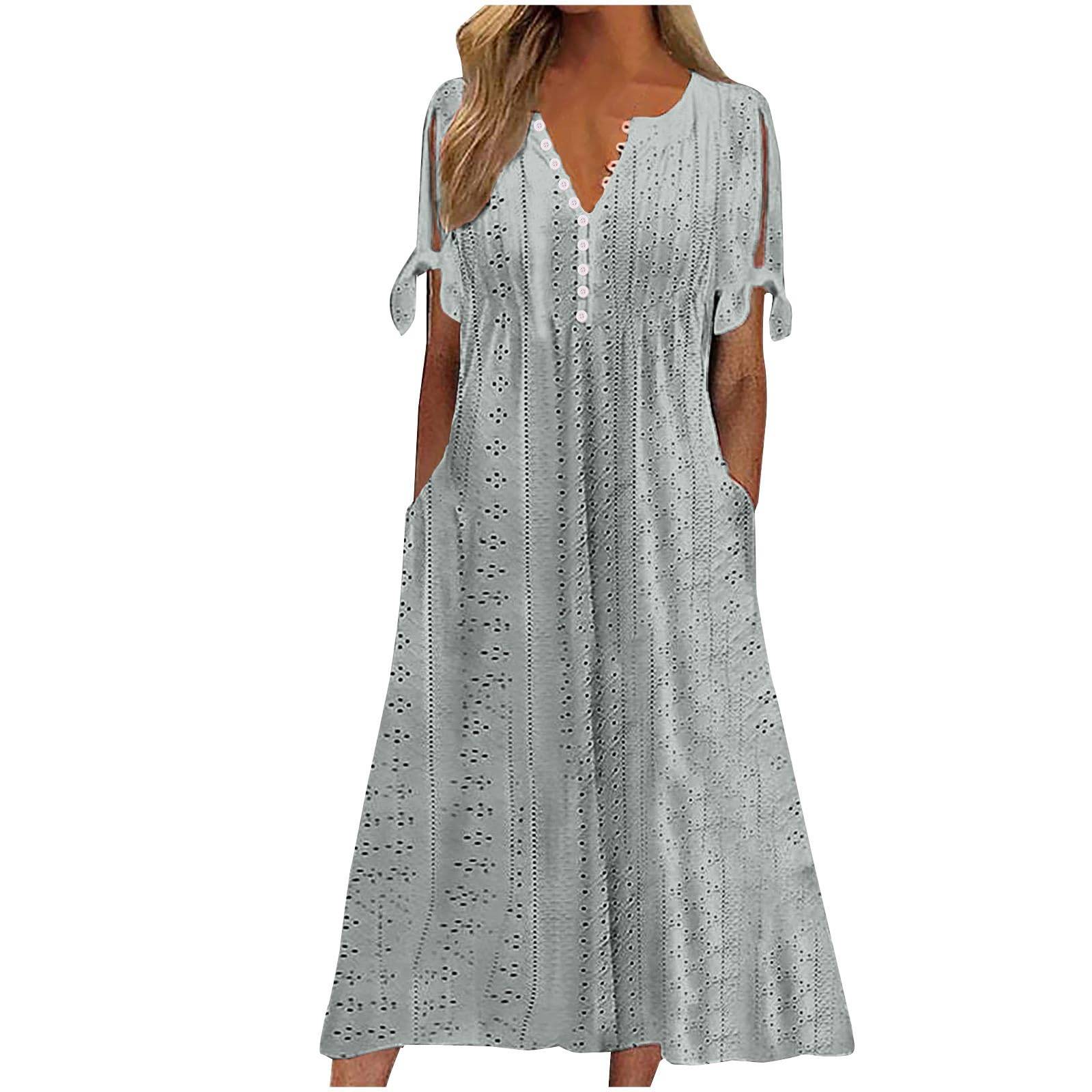 Womens Maxi Long Dress Boho V Neck Pockets Dresses