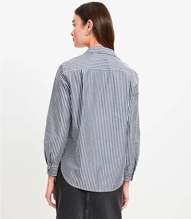 Striped Poplin Relaxed Pocket Shirt Blouse for Work Daily