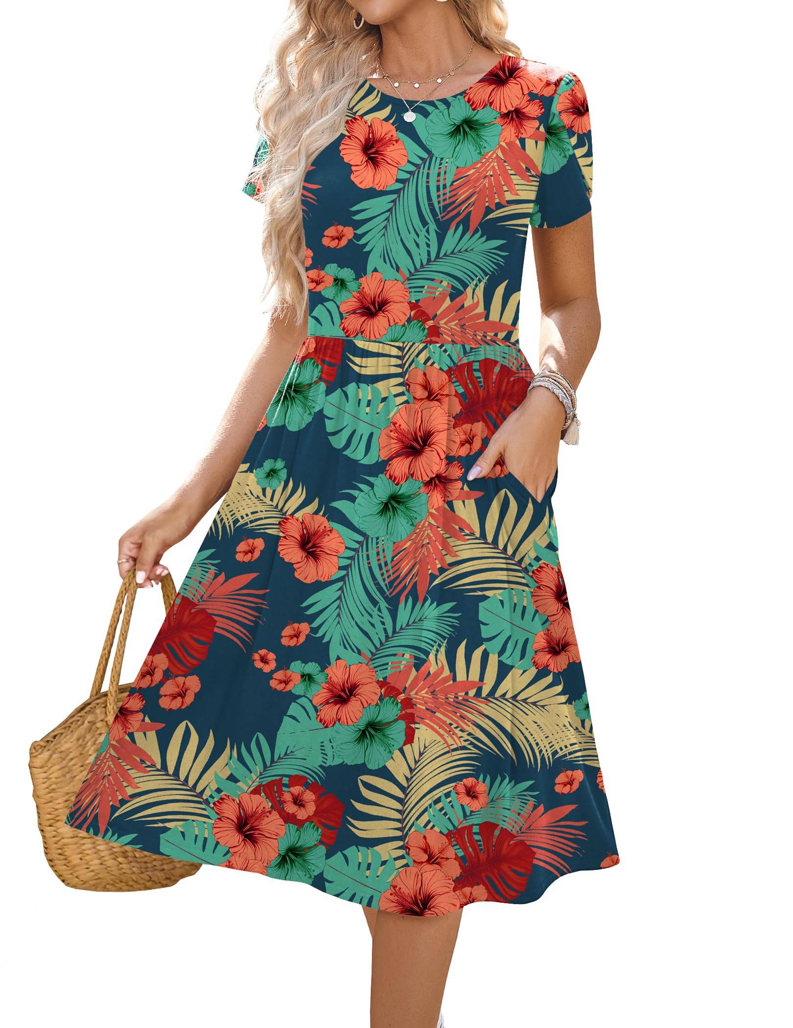 Women's A-Line Midi Dresses Floral Beach Sundress