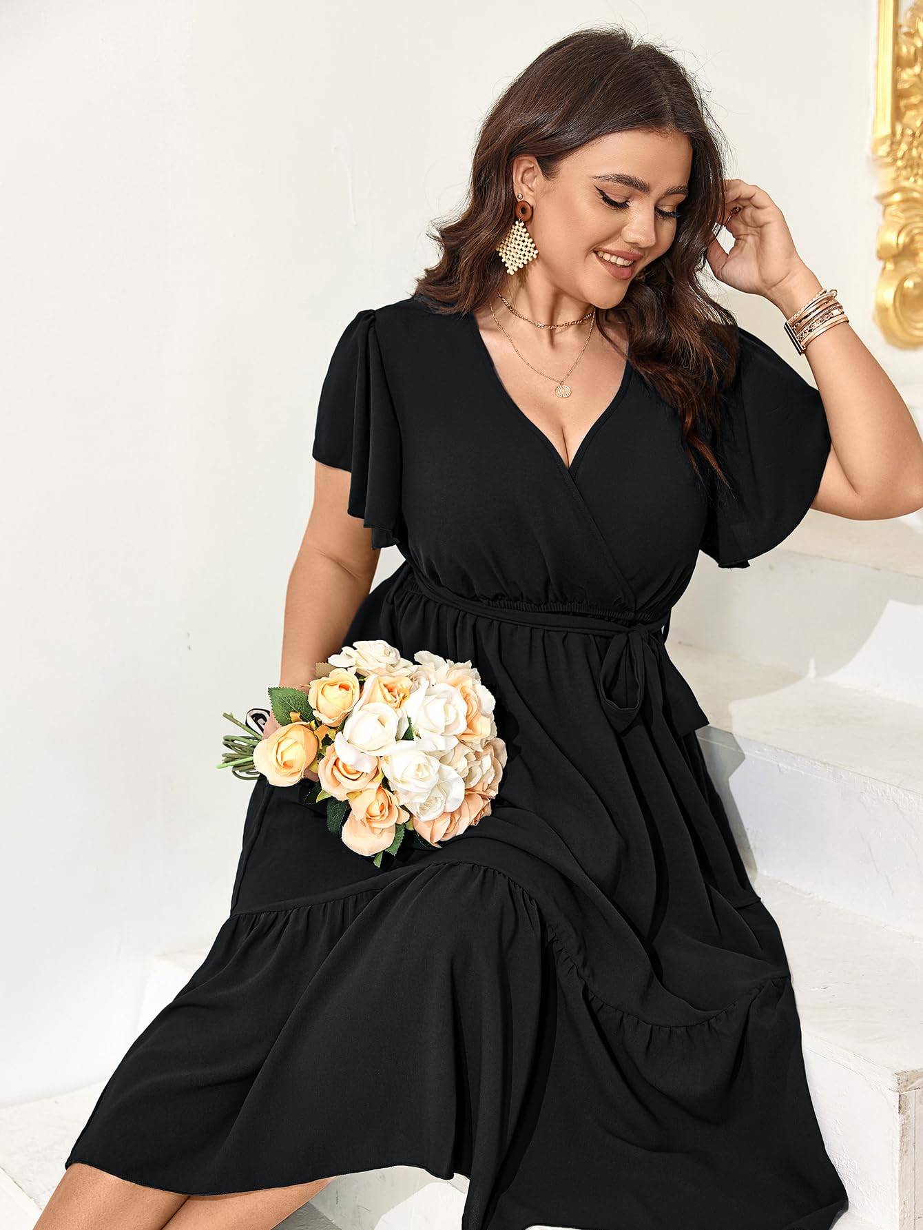 Women Plus Size Dresses V Neck A-Line Maxi Dress