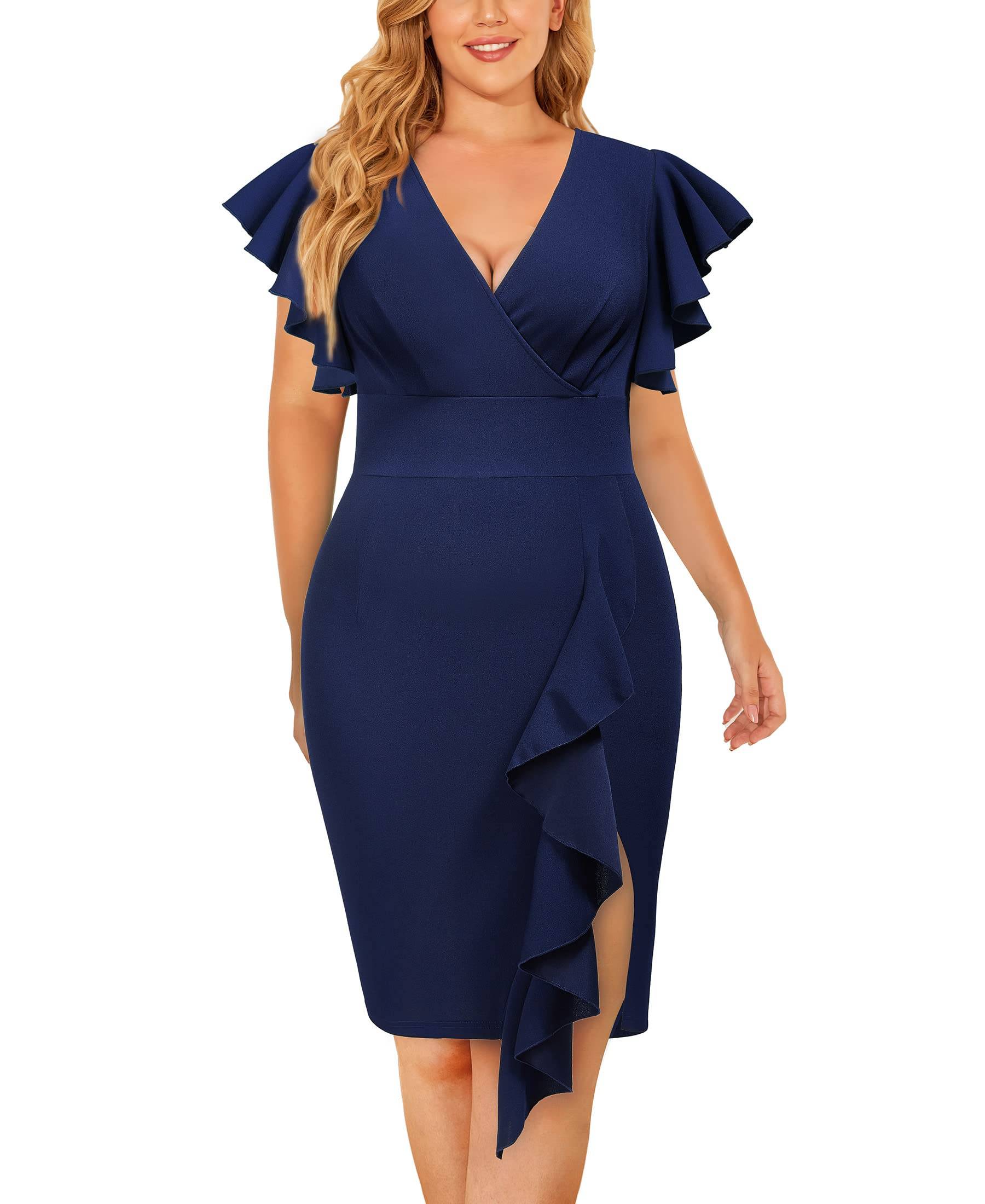 Women's Plus Size V Neck Business Party Dress