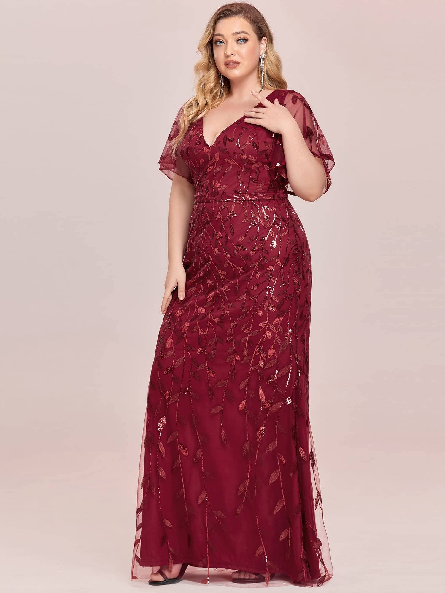 Women's V-Neck Sparkly Formal Dresses Plus Size