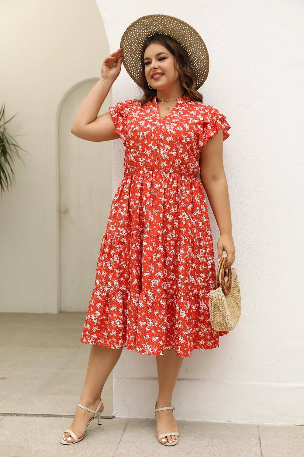 Plus Size Midi DressesWomen Boho Floral Dress