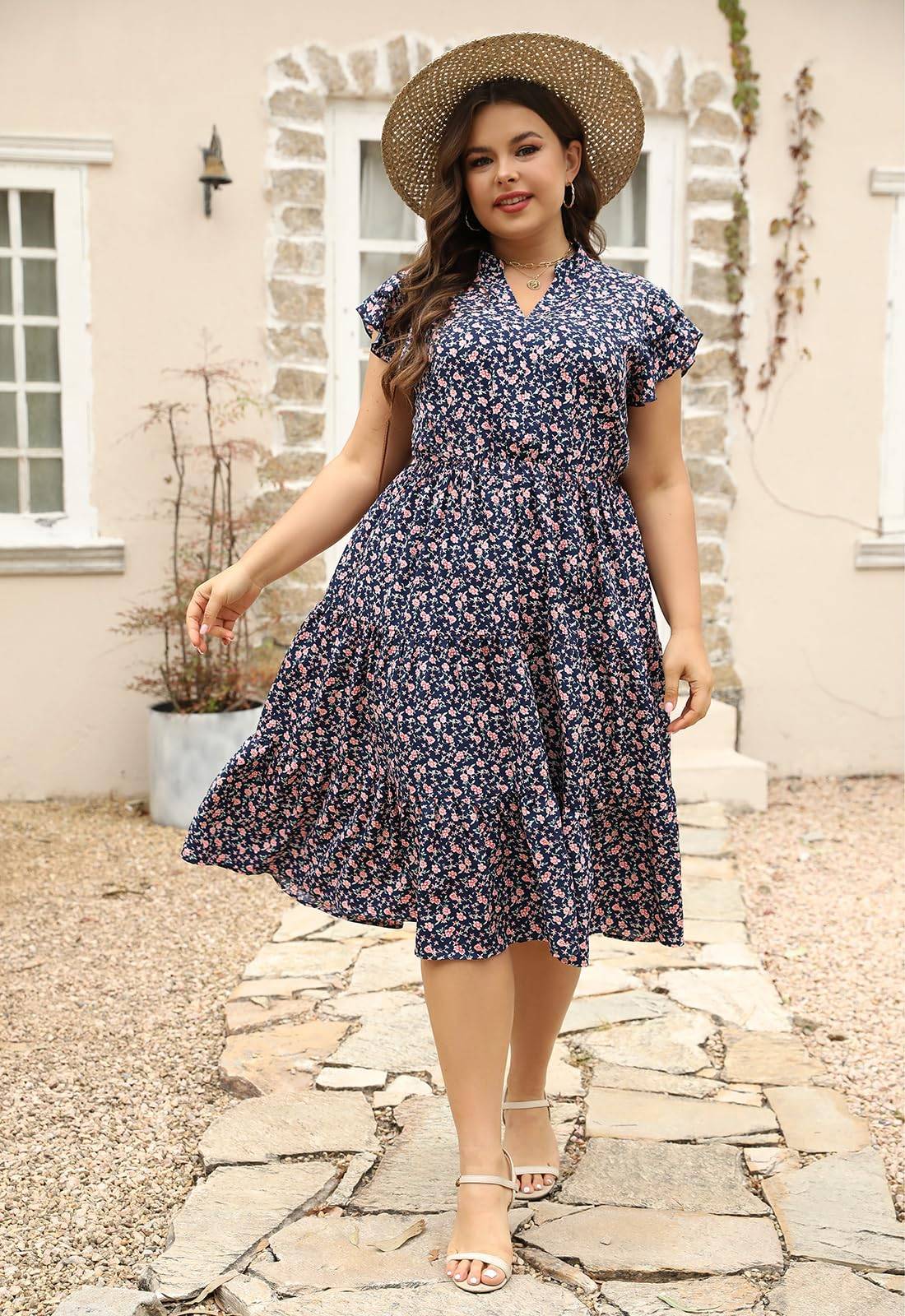 Plus Size Midi DressesWomen Boho Floral Dress