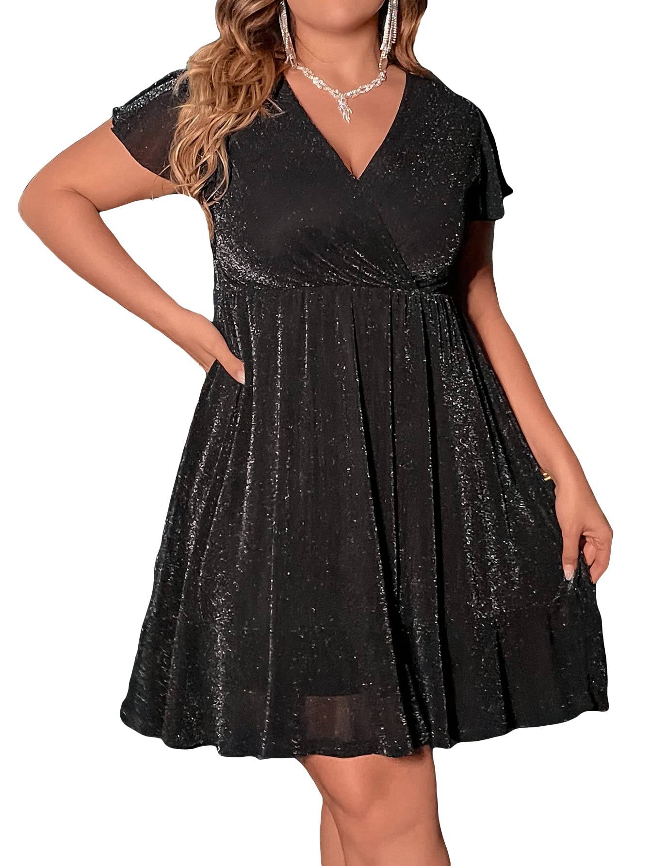 Women's Plus Size Glitter Wrap Party A Line Dress