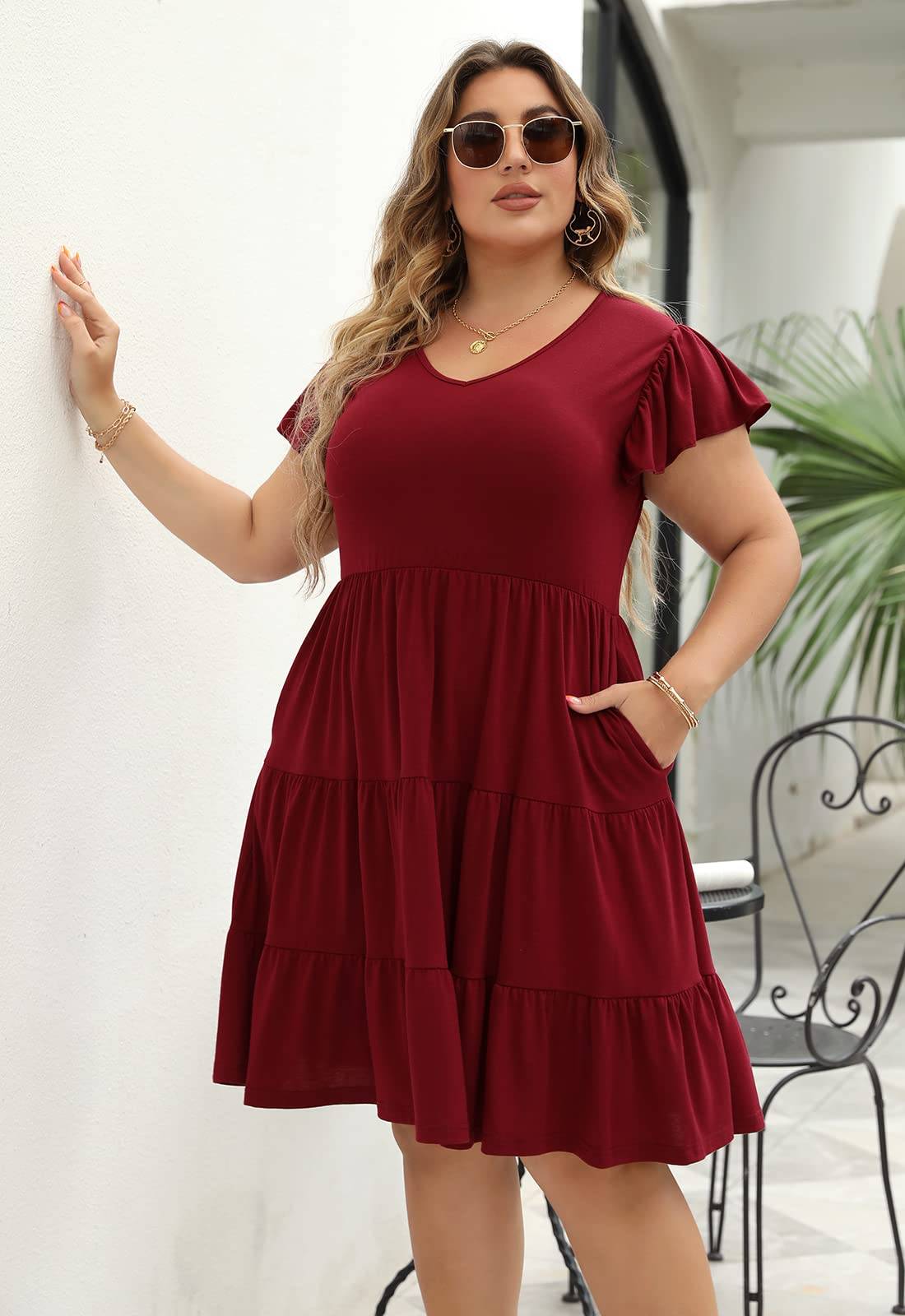 Womens Plus Size dresses Midi Dress with Pockets