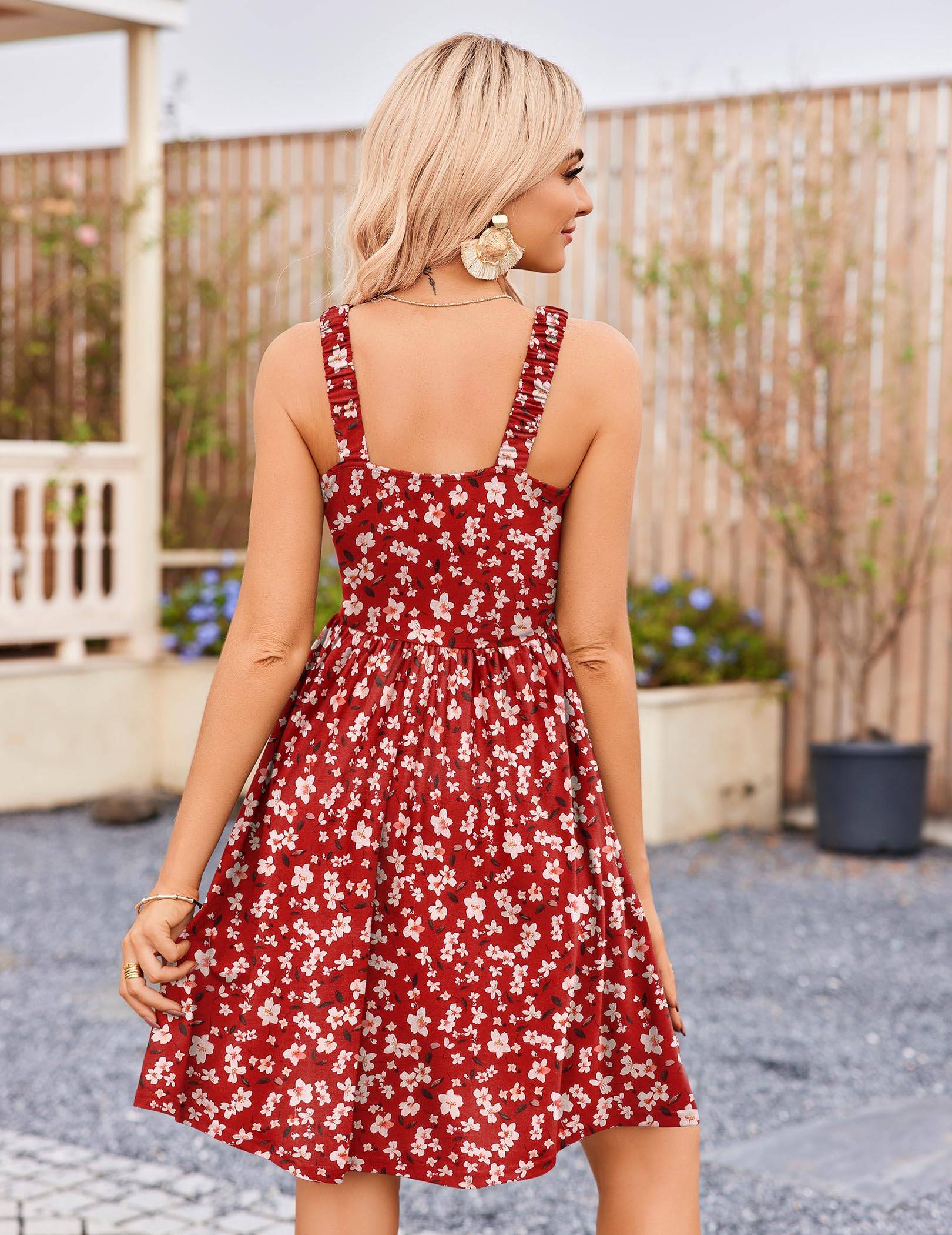 Women's Floral Dress Pockets A-line Mini Sundress