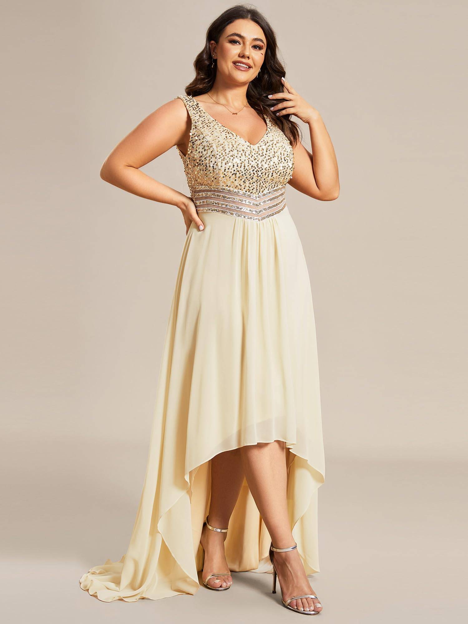 Plus Women V Neck Maxi Formal Party Dress