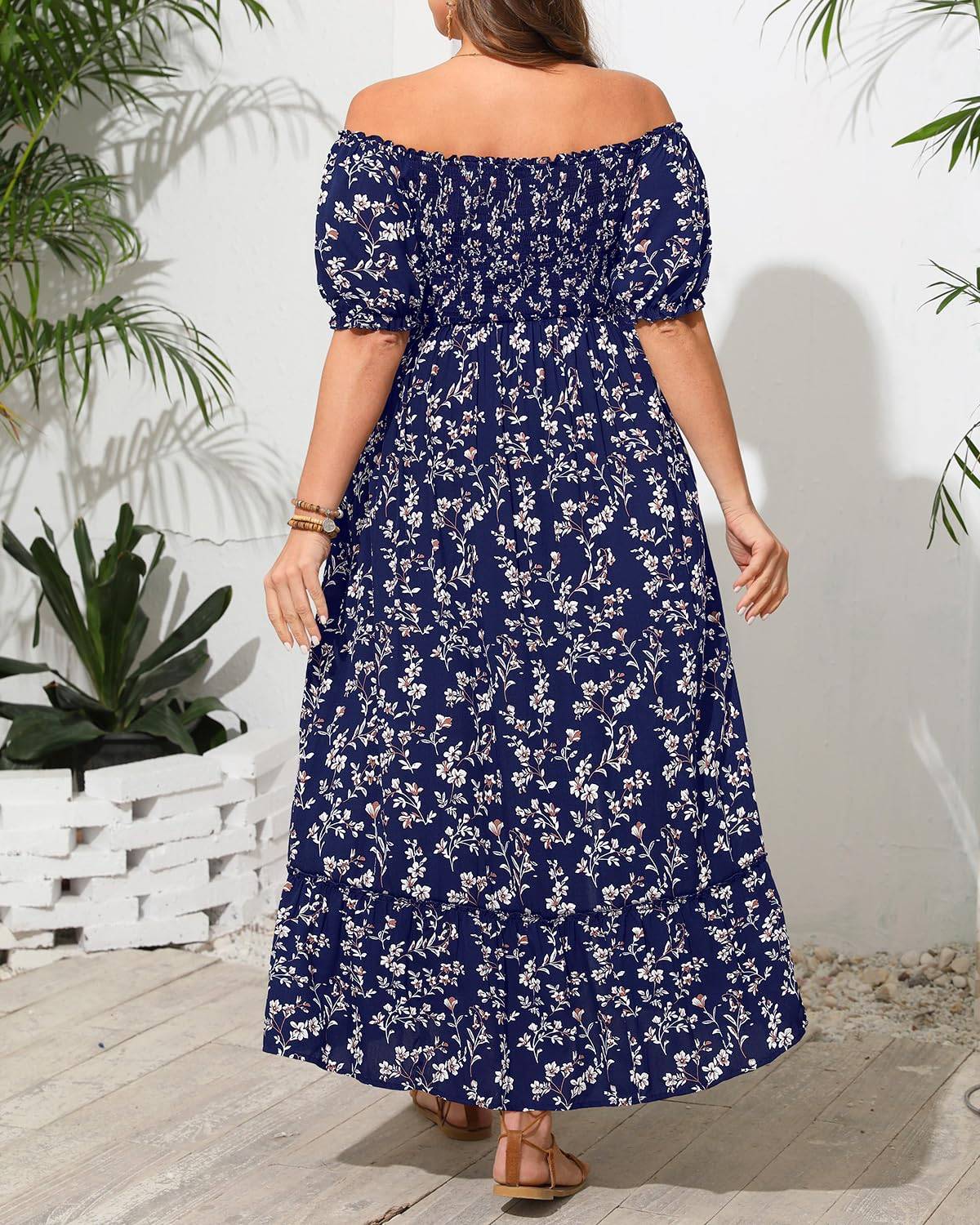 Women Plus Size Maxi Boho Sundress with Pocket