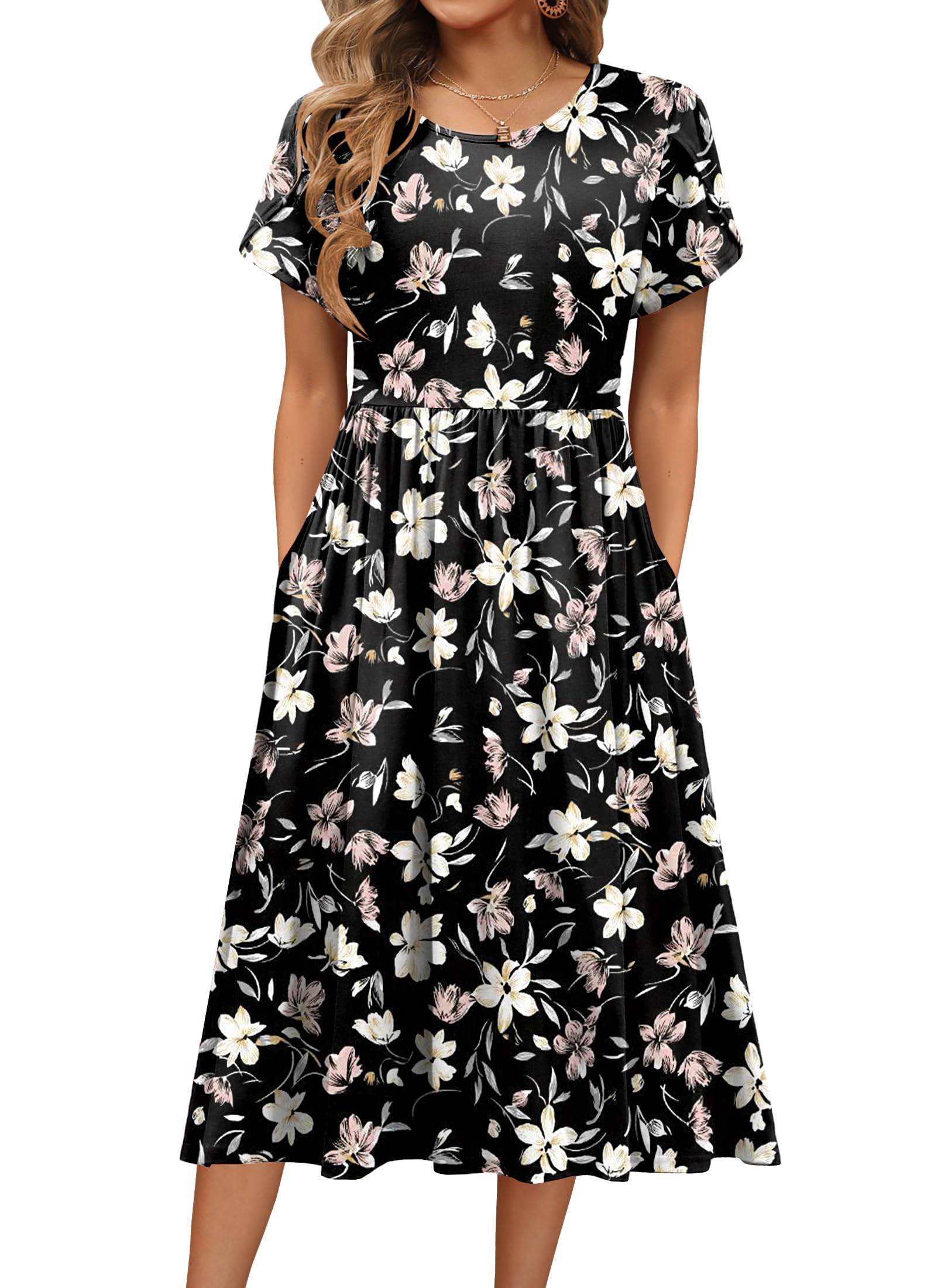 Women's A-Line Midi Dresses Floral Beach Sundress