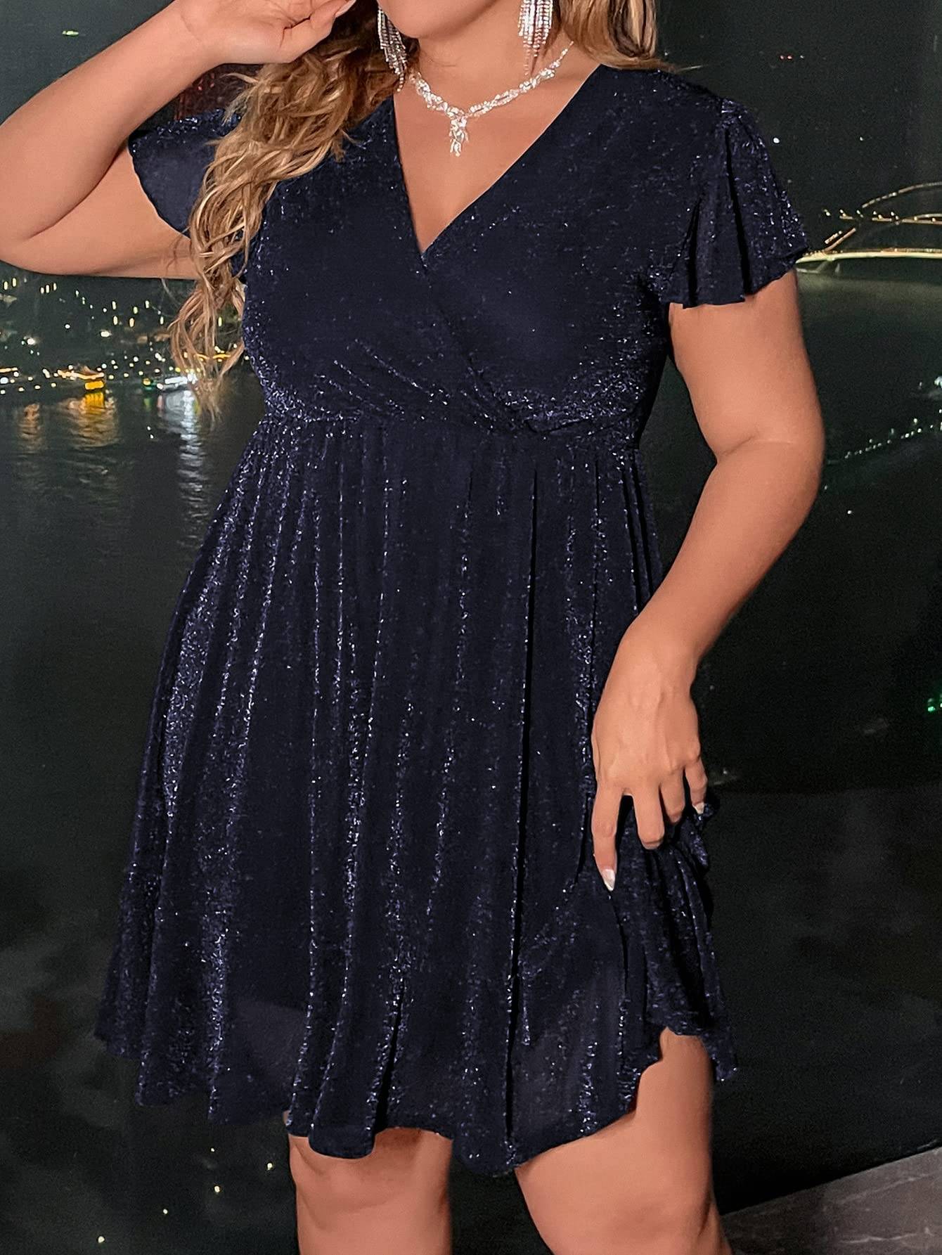 Women's Plus Size Glitter Wrap Party A Line Dress