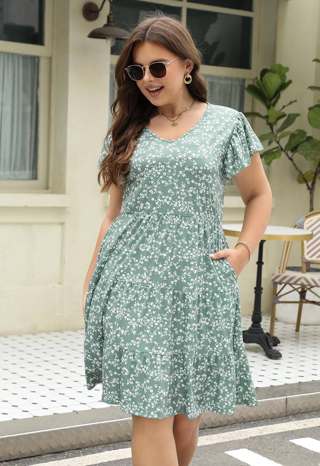 Womens Plus Size dresses Midi Dress with Pockets