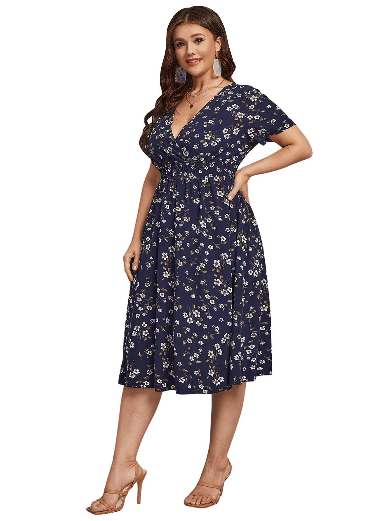 Women's Plus Size Boho Floral V Neck A Line Dress