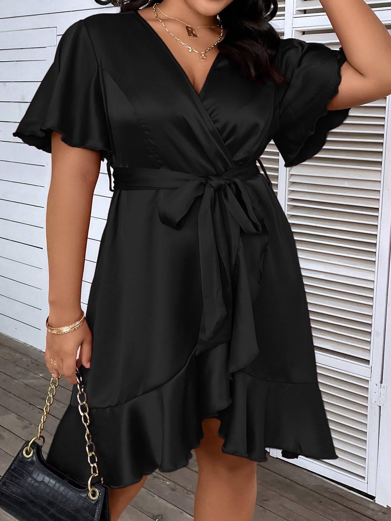 Women's Plus Size Wrap V Neck Short A Line Dress