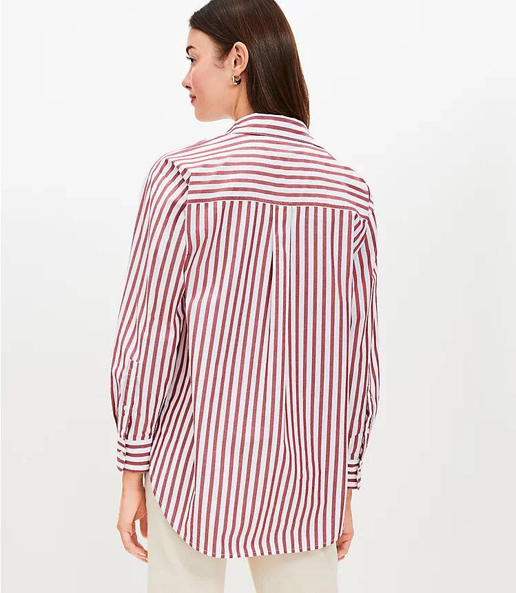 Striped Poplin Oversized Pocket Shirt Blouse for Work Daily