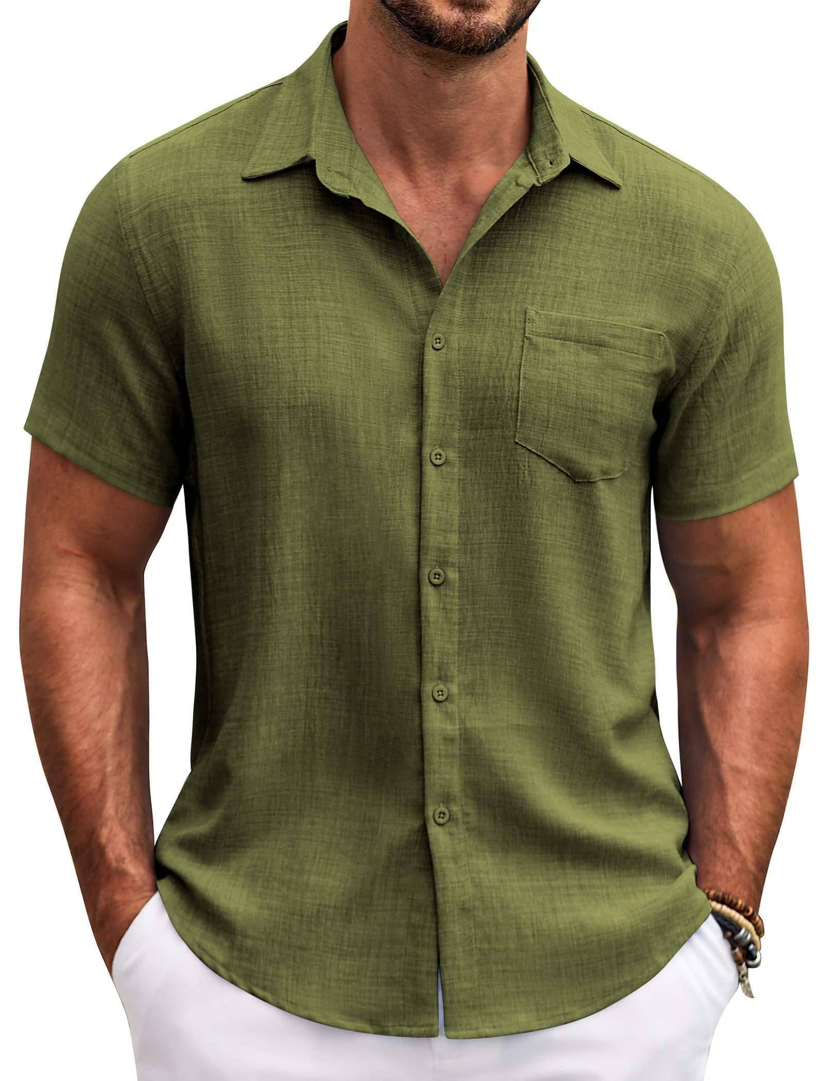 Mens Button Down Short Sleeve Shirt Casual Shirts Summer Beach Textured Shirts with Pocket