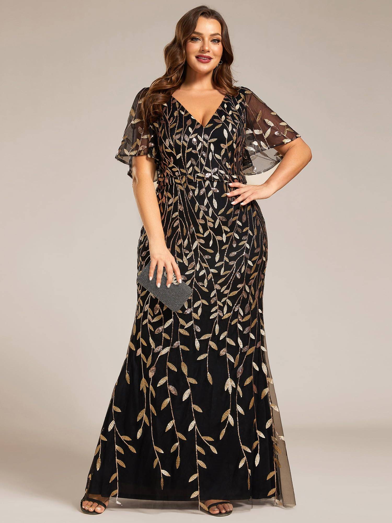 Women's V-Neck Sparkly Formal Dresses Plus Size