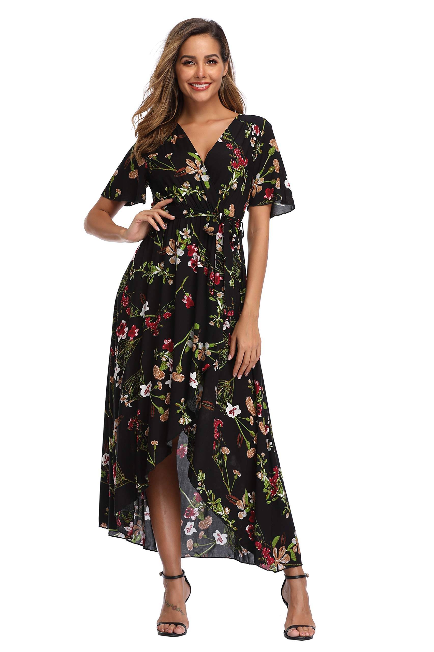 Women's Wrap V Neck Floral Summer Dresses Maxi