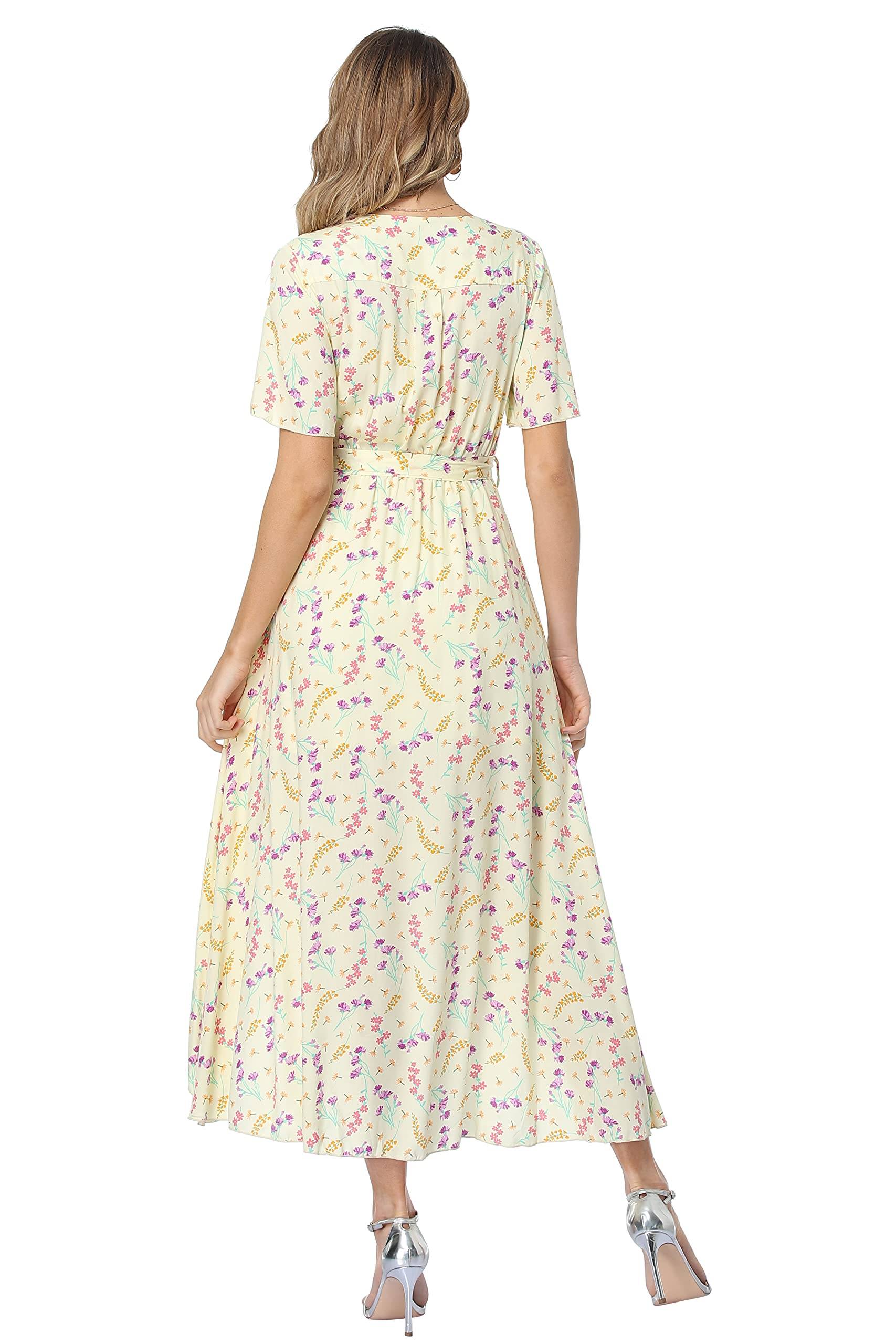 Women's Wrap V Neck Floral Summer Dresses Maxi