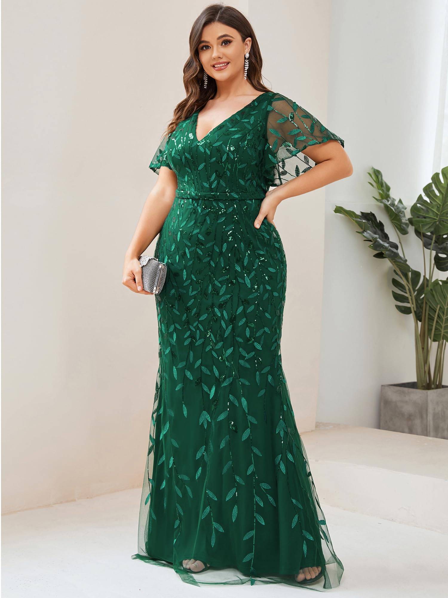 Women's V-Neck Sparkly Formal Dresses Plus Size