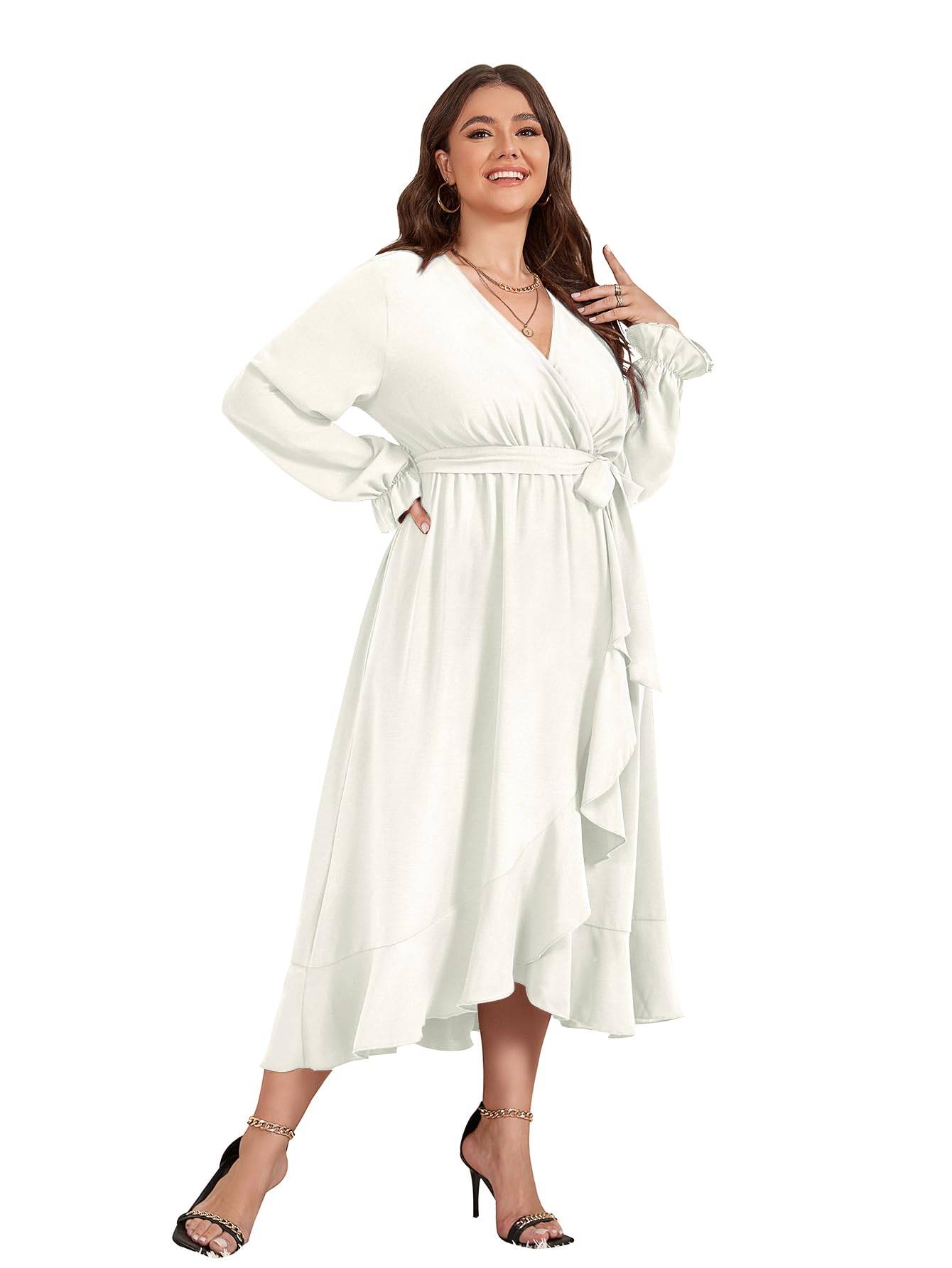 Women Plus Size Maxi Dress Wrap V Neck Dress