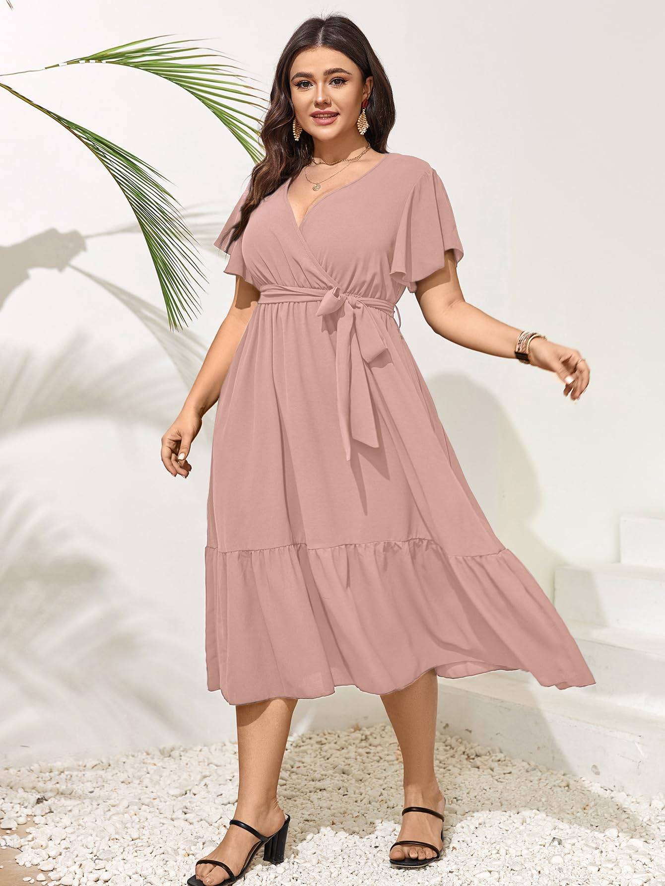 Women Plus Size Dresses V Neck A-Line Maxi Dress