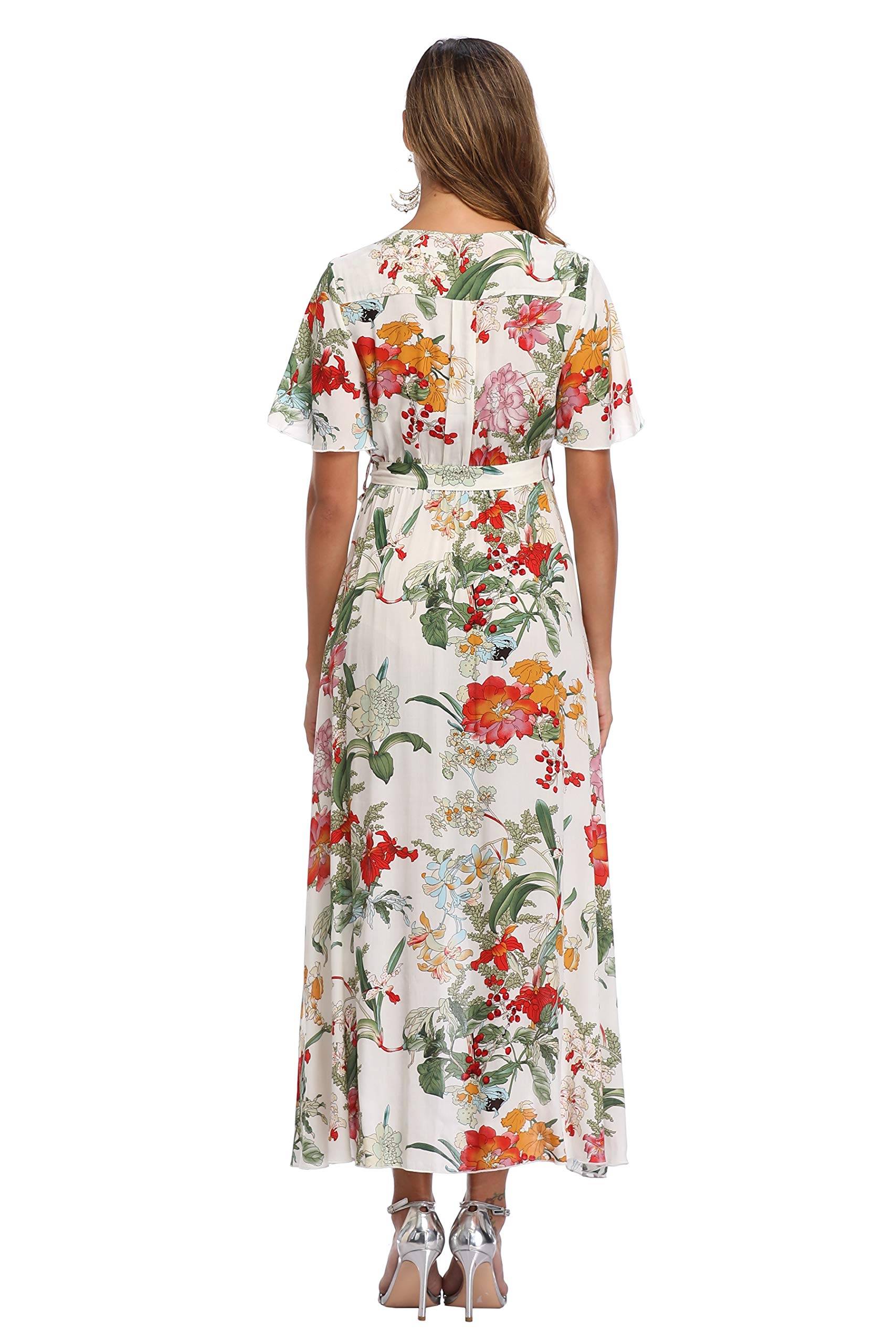 Women's Wrap V Neck Floral Summer Dresses Maxi