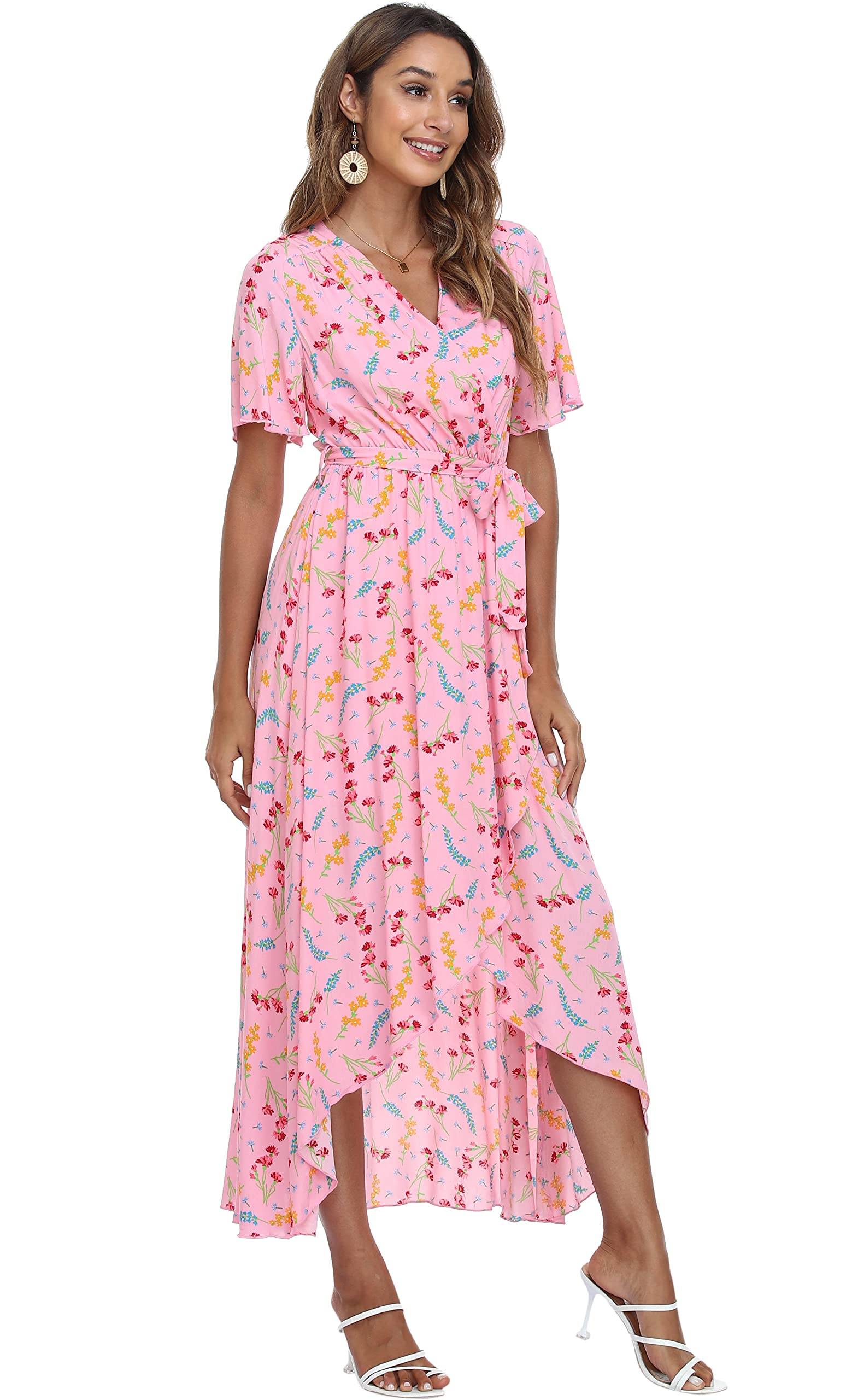 Women's Wrap V Neck Floral Summer Dresses Maxi