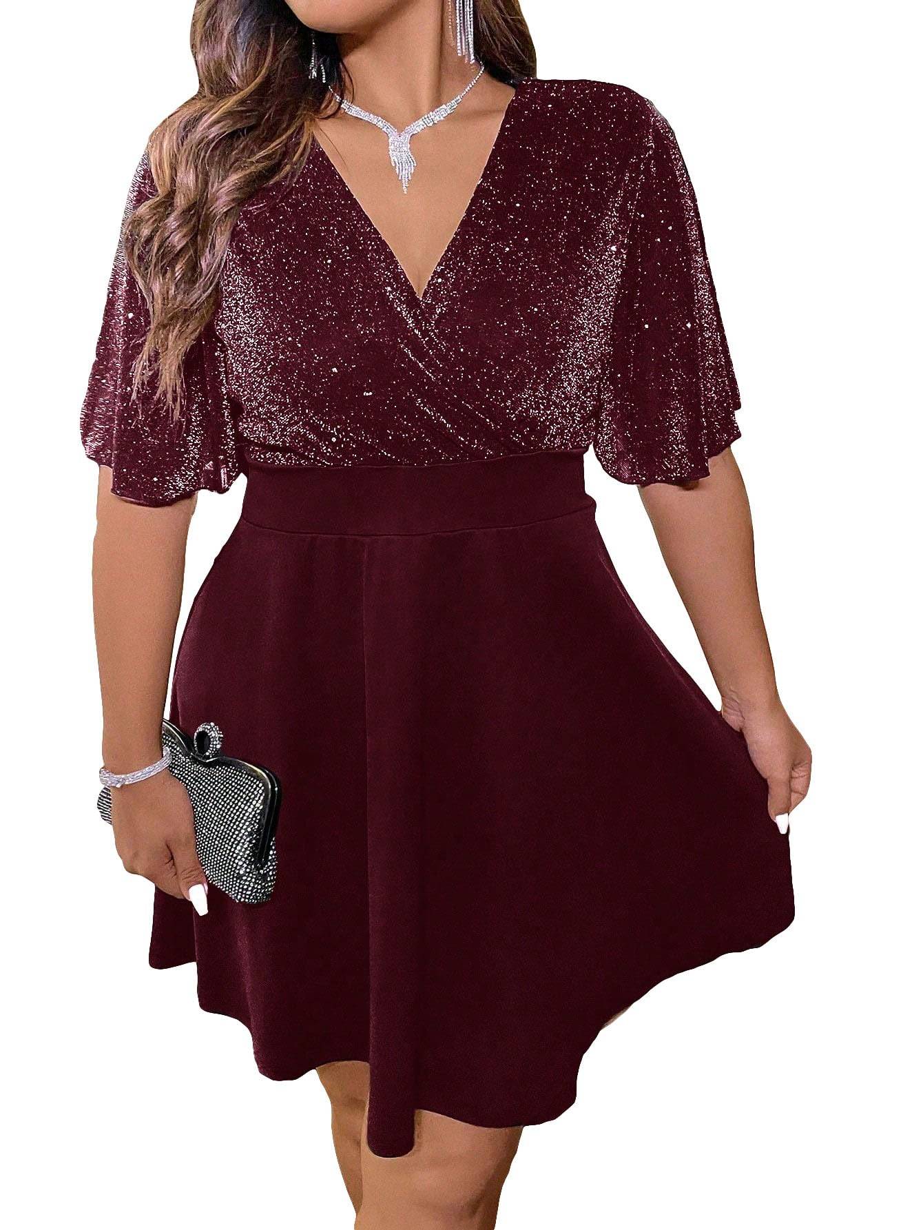 Women's Plus Size Glitter Wrap Party A Line Dress