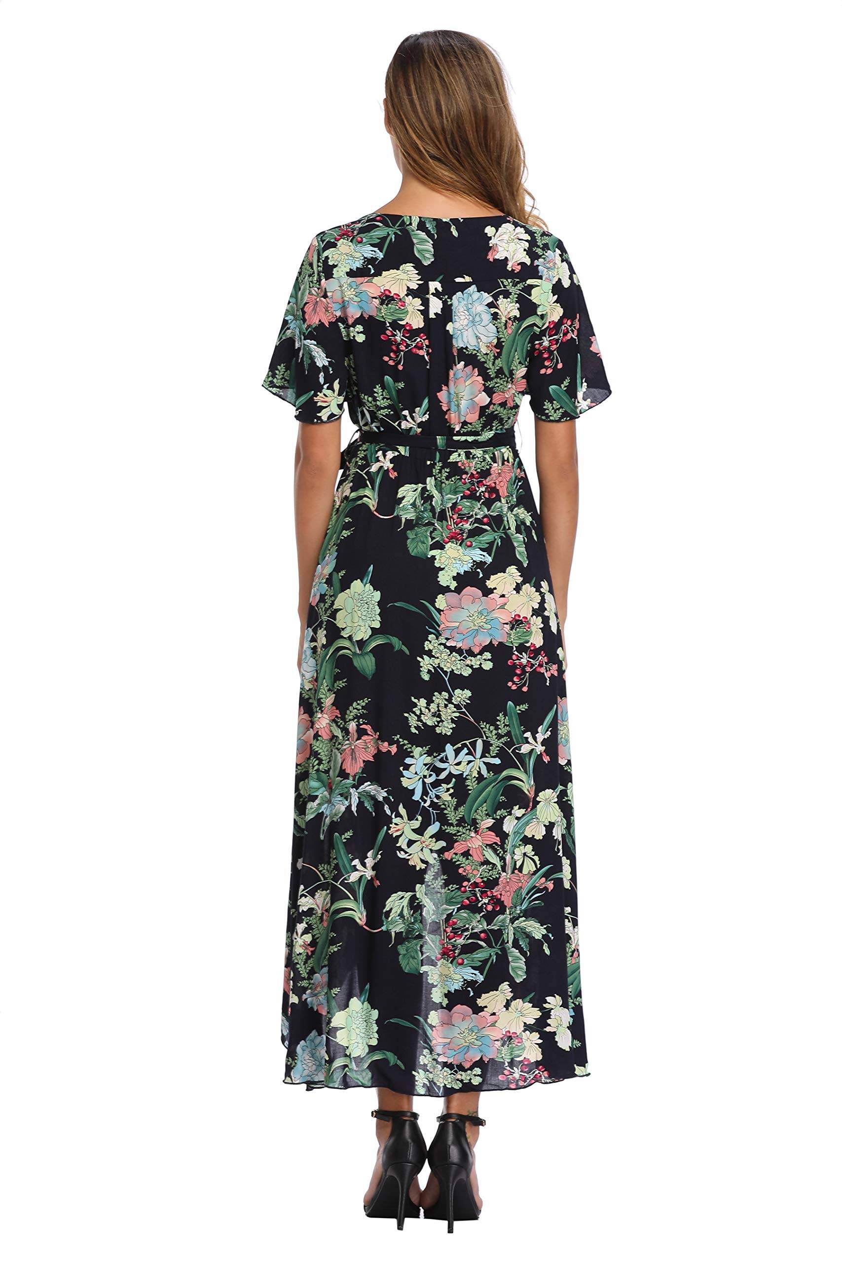 Women's Wrap V Neck Floral Summer Dresses Maxi