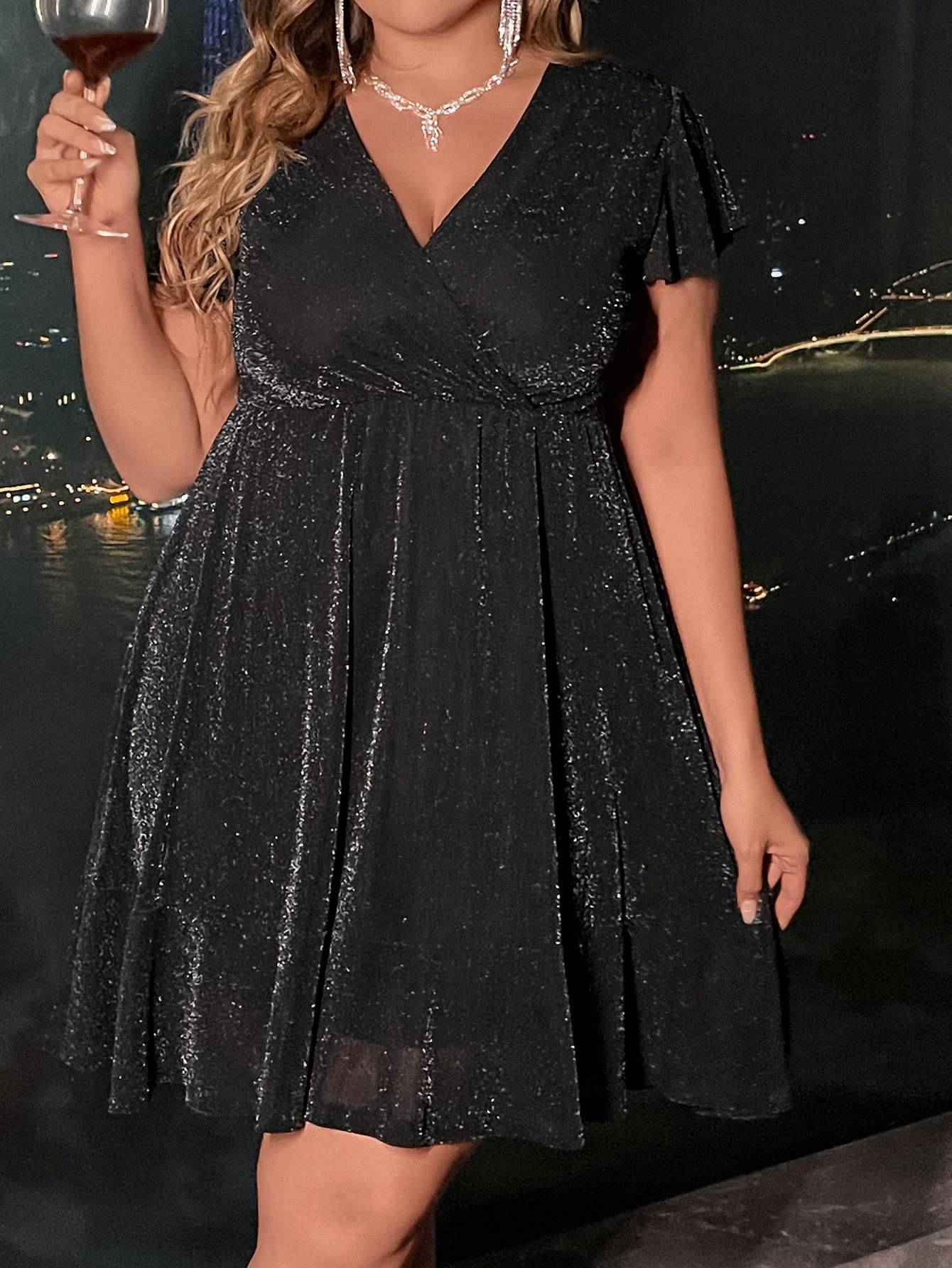 Women's Plus Size Glitter Wrap Party A Line Dress