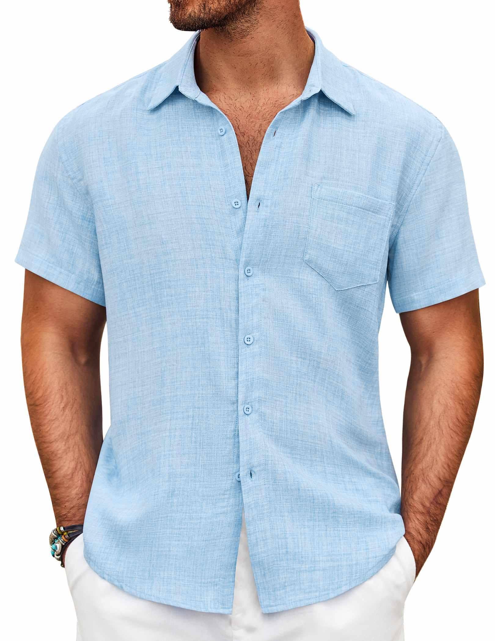 Mens Button Down Short Sleeve Shirt Casual Shirts Summer Beach Textured Shirts with Pocket