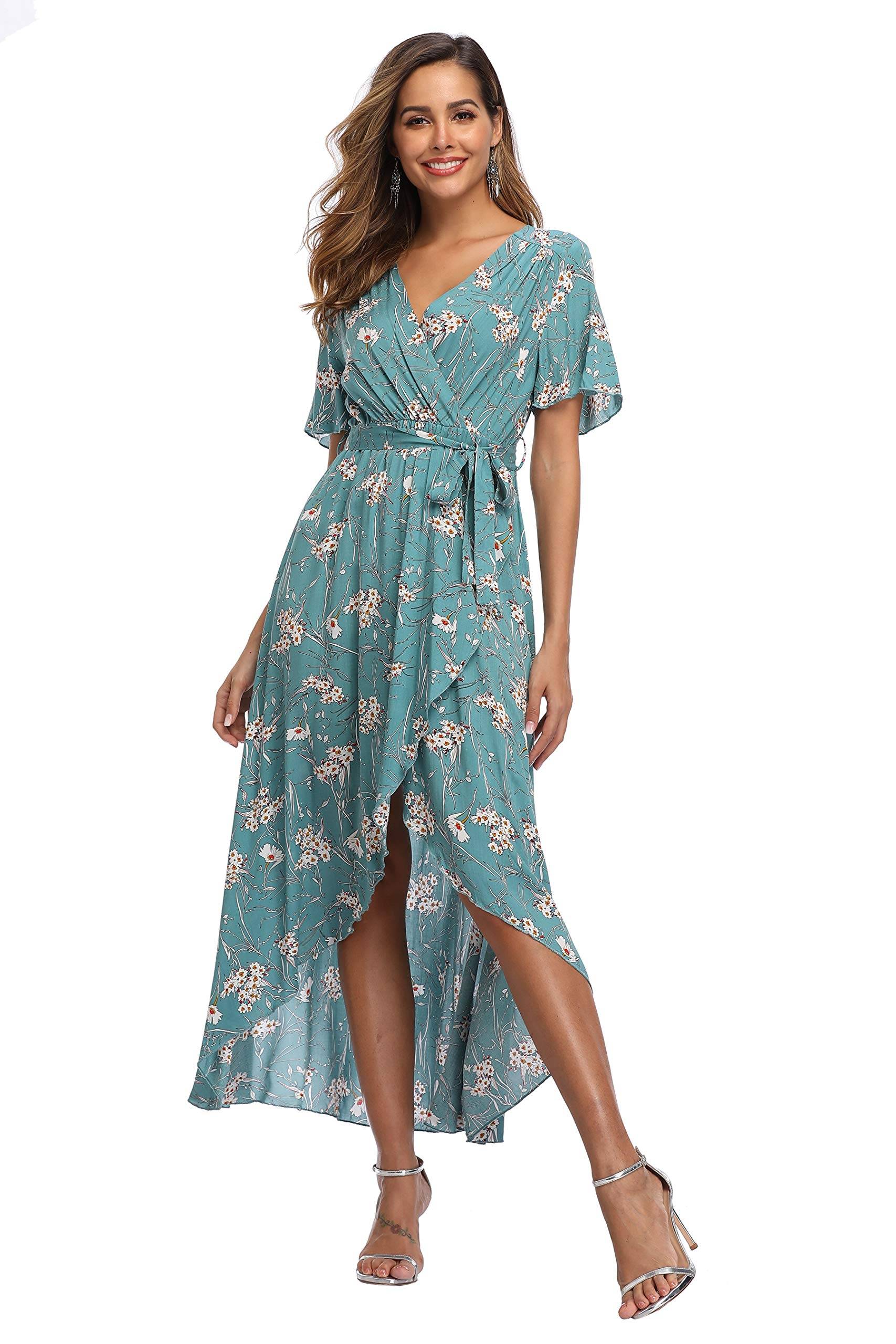 Women's Wrap V Neck Floral Summer Dresses Maxi