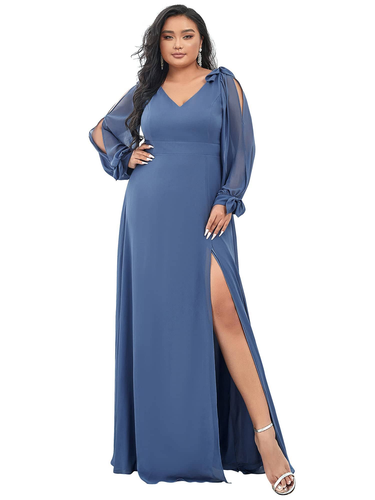 Plus Size Chiffon Long Sleeve Formal Dress