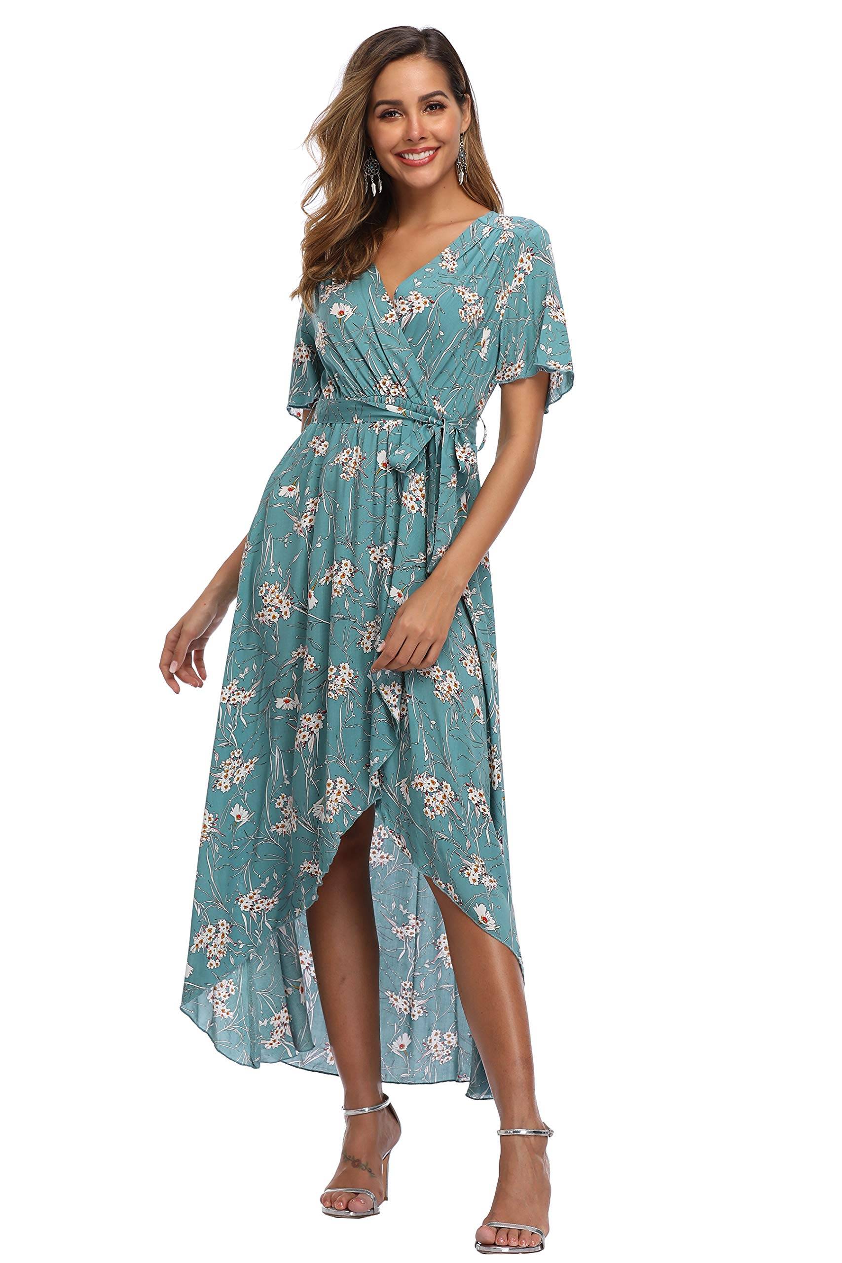 Women's Wrap V Neck Floral Summer Dresses Maxi