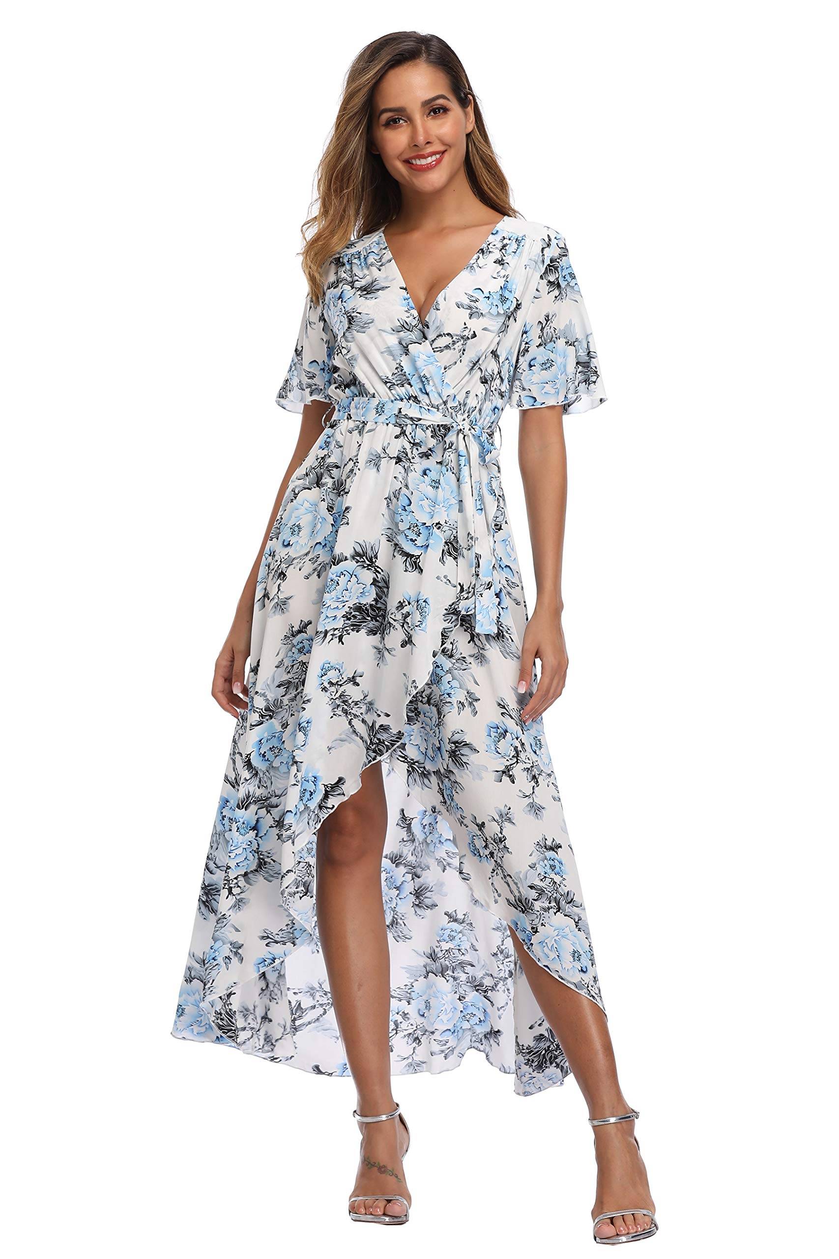 Women's Wrap V Neck Floral Summer Dresses Maxi