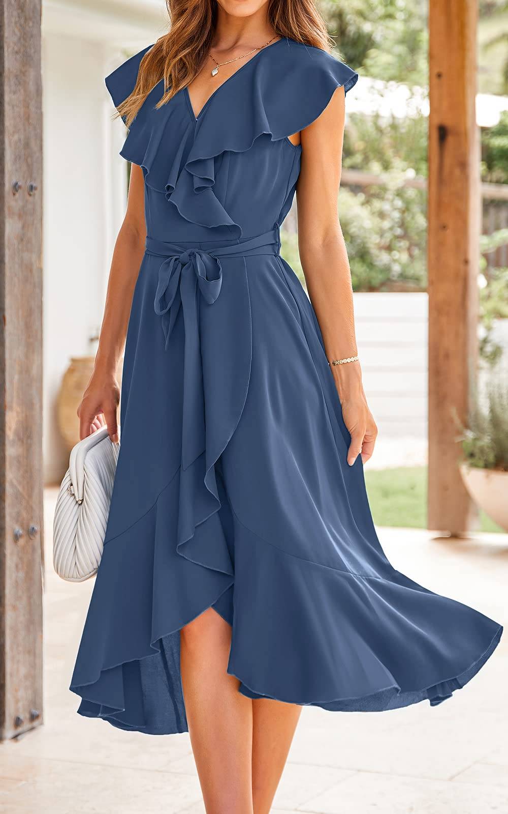 Womens Summer Wrap V Neck Split Party Dress