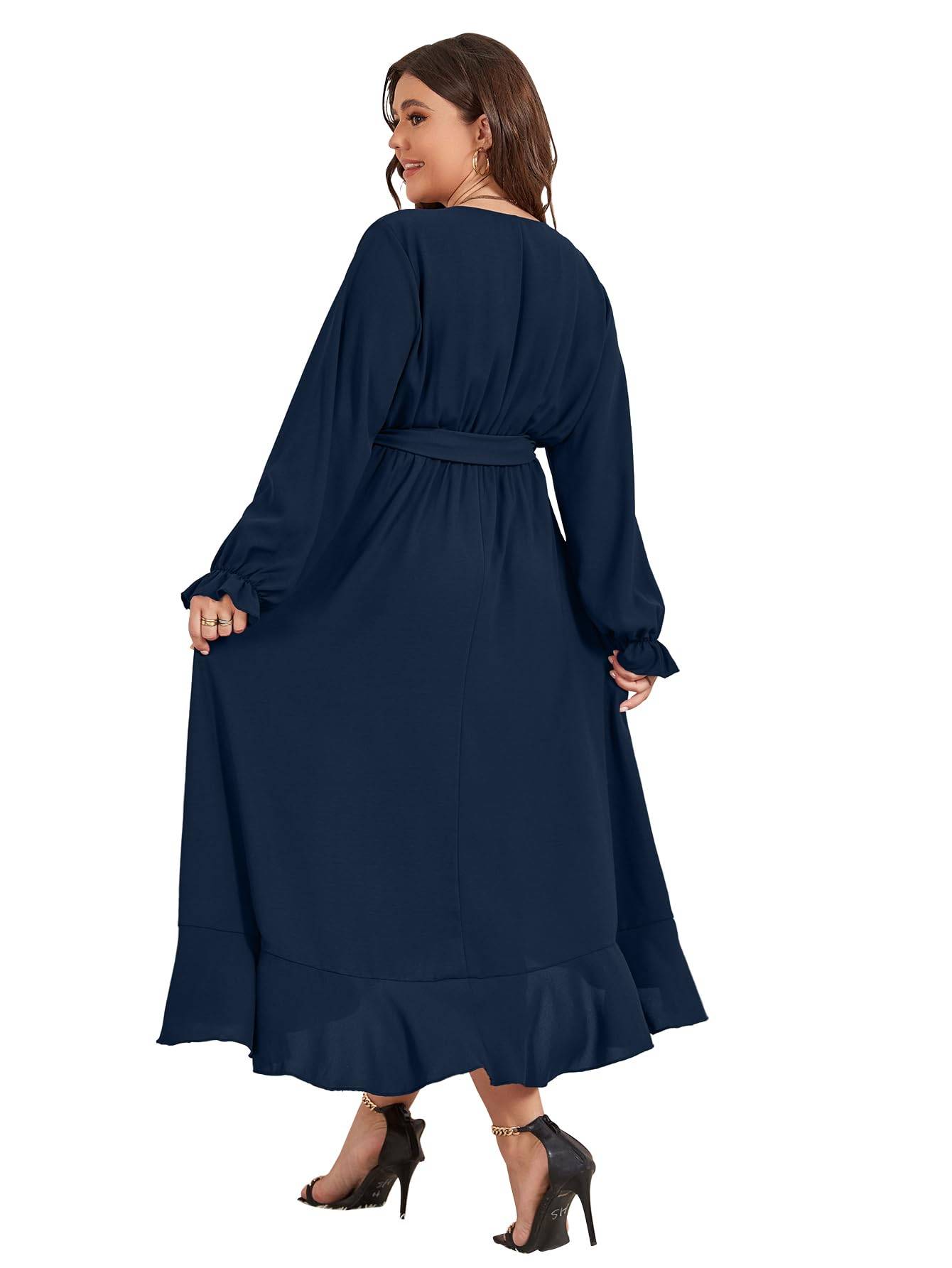 Women Plus Size Maxi Dress Wrap V Neck Dress