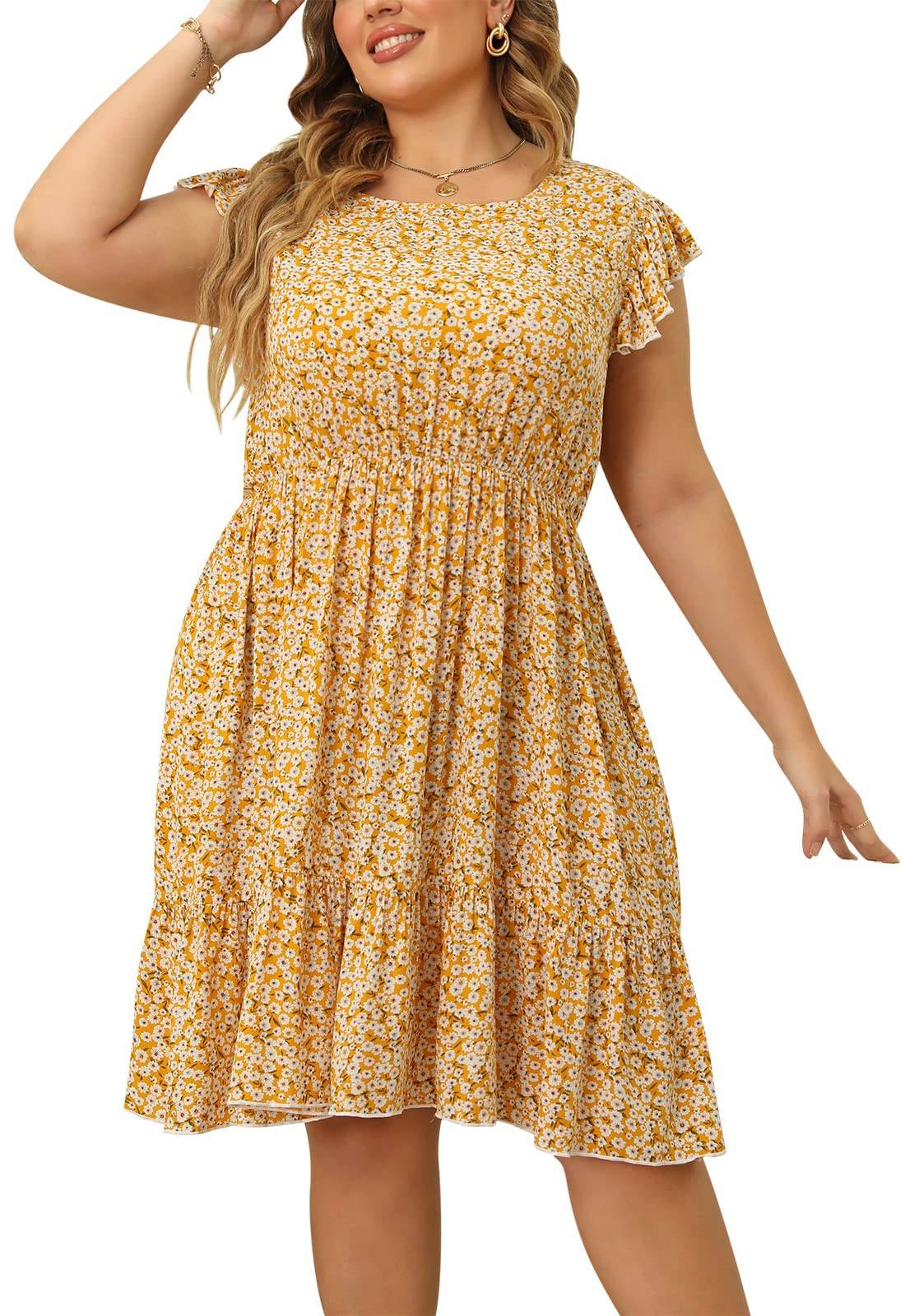 Plus Size Dresses Women Boho Floral Midi Dress